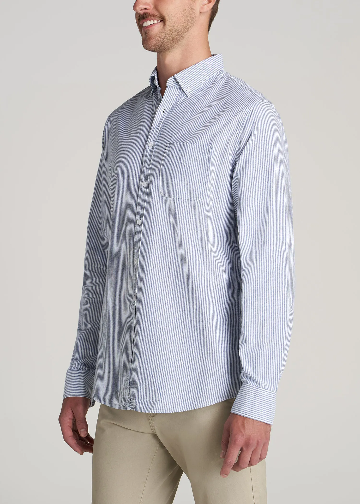 Washed Oxford Shirt for Tall Men in Blue Banker Stripe sold by American Tall product image thumbnail 3