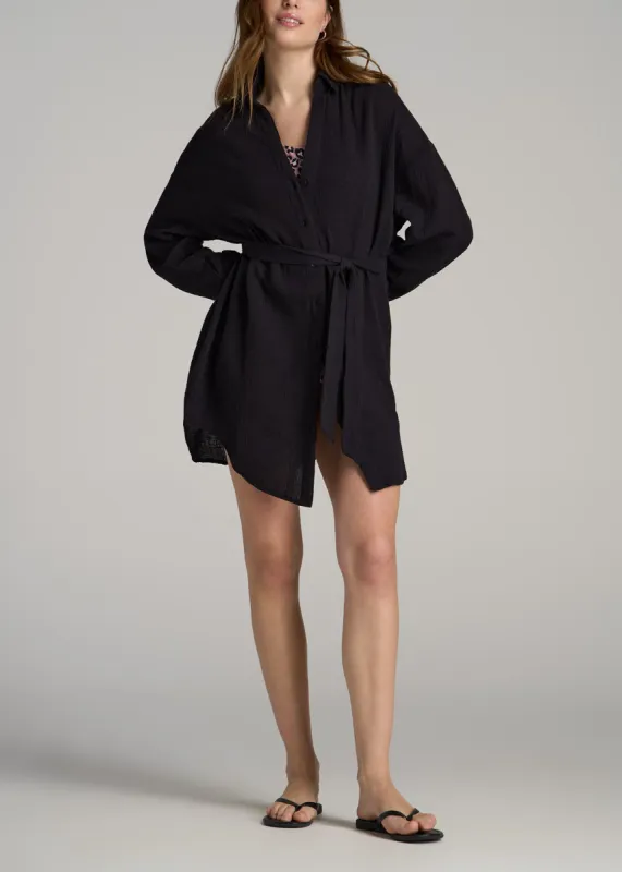 Gauze Shirt Dress for Tall Women in Black sold by American Tall