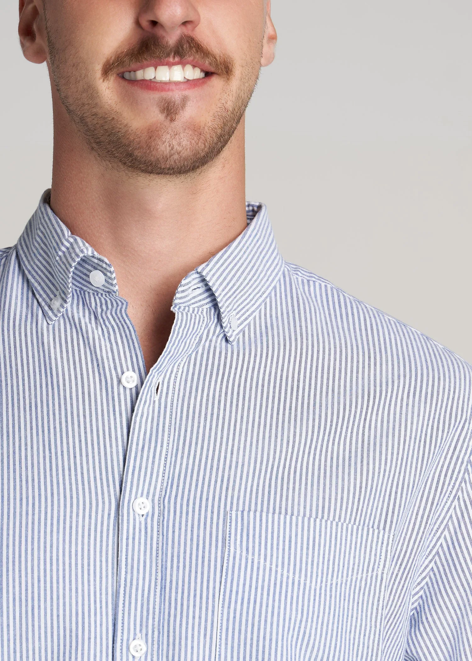 Washed Oxford Shirt for Tall Men in Blue Banker Stripe sold by American Tall product image thumbnail 2