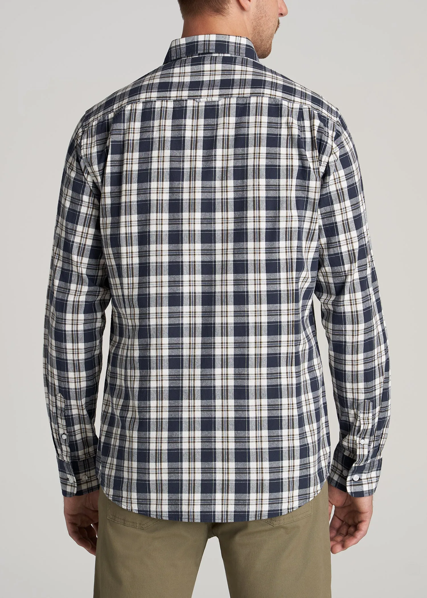Soft-Wash Button-Up Shirt for Tall Men in Navy and Oak Plaid sold by American Tall product image thumbnail 5