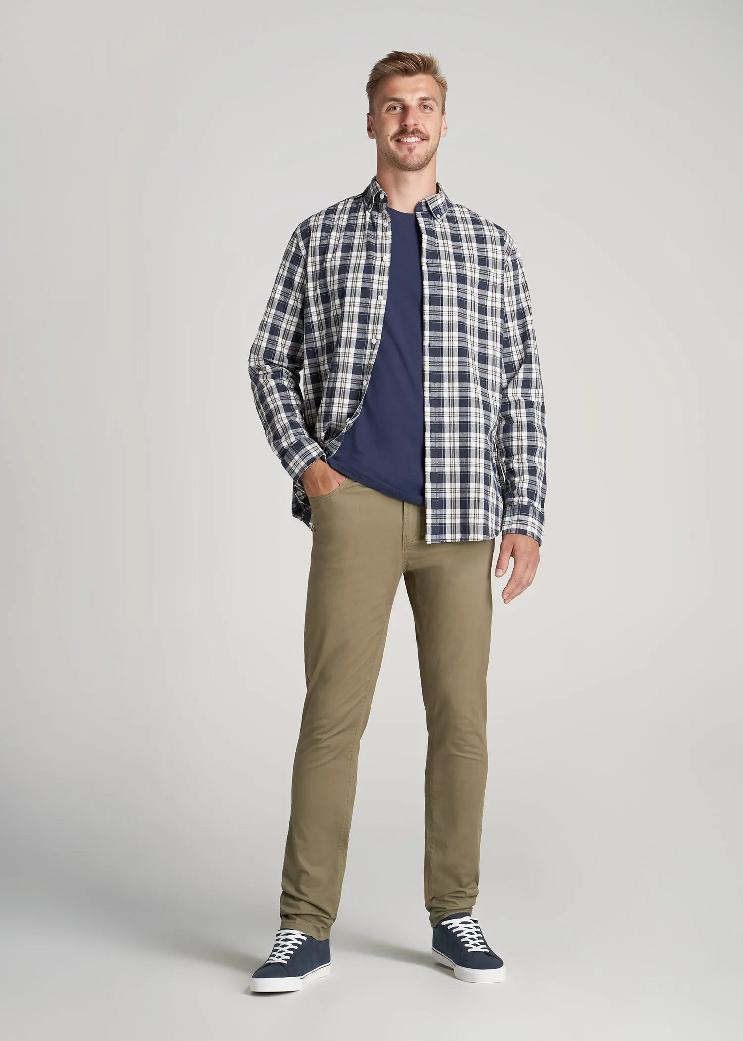 Soft-Wash Button-Up Shirt for Tall Men in Navy and Oak Plaid sold by American Tall product image thumbnail 4