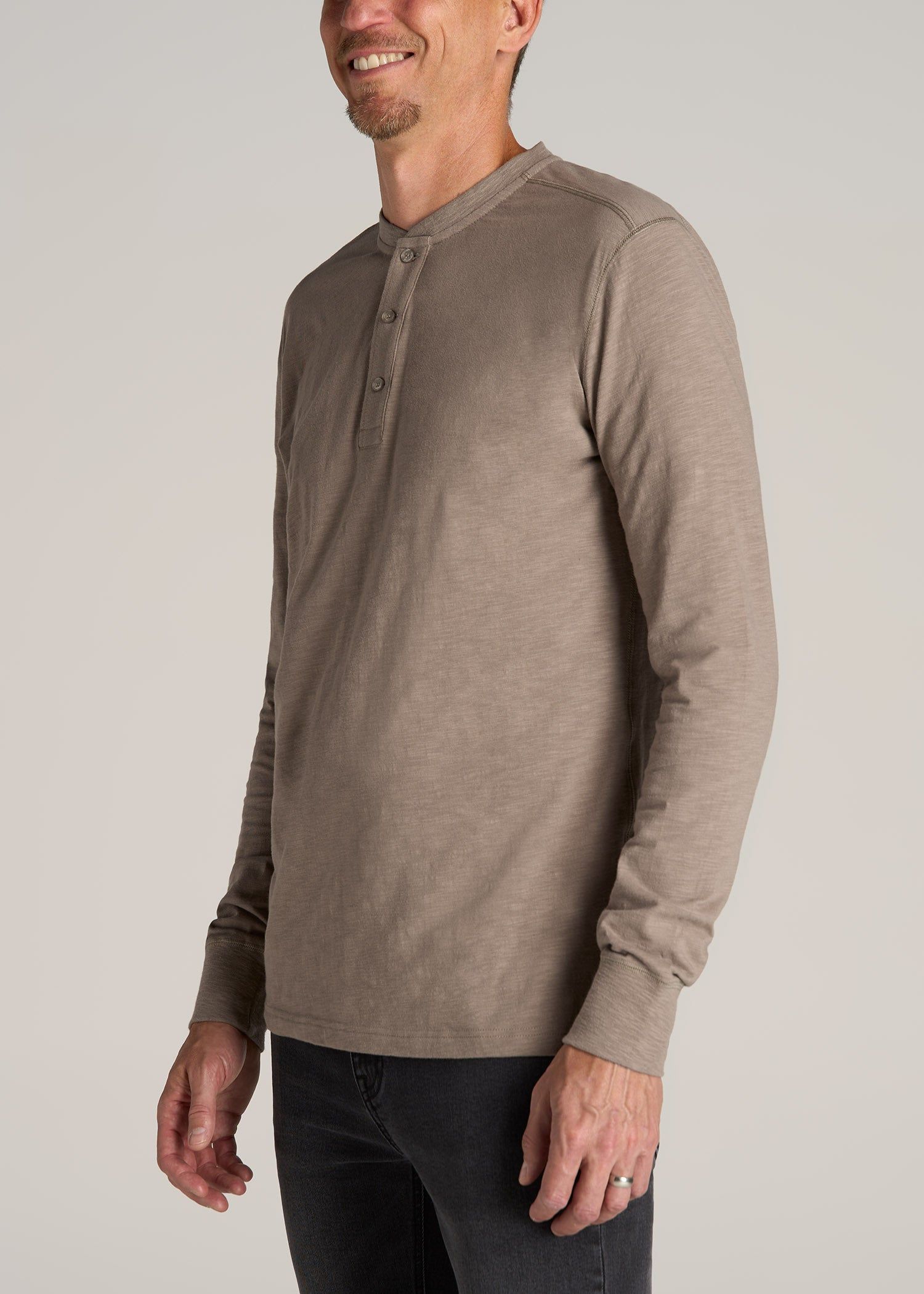 Long Sleeve Slub Henley Shirt for Tall Men in Dark Sand sold by American Tall product image thumbnail 3