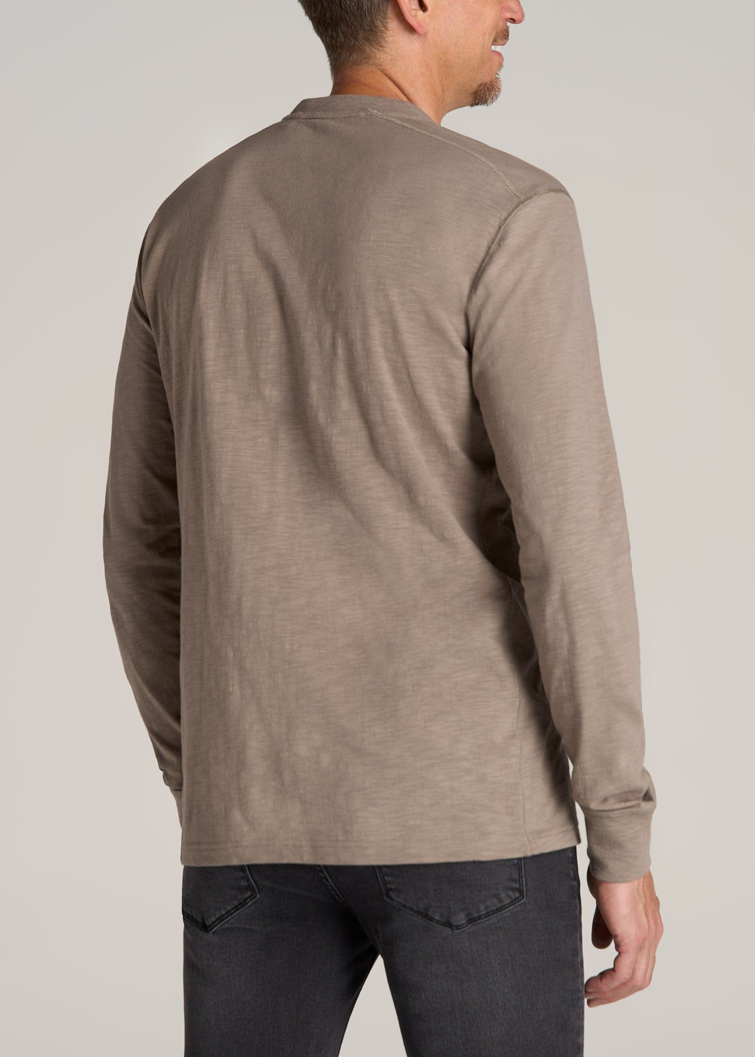 Long Sleeve Slub Henley Shirt for Tall Men in Dark Sand sold by American Tall product image thumbnail 5