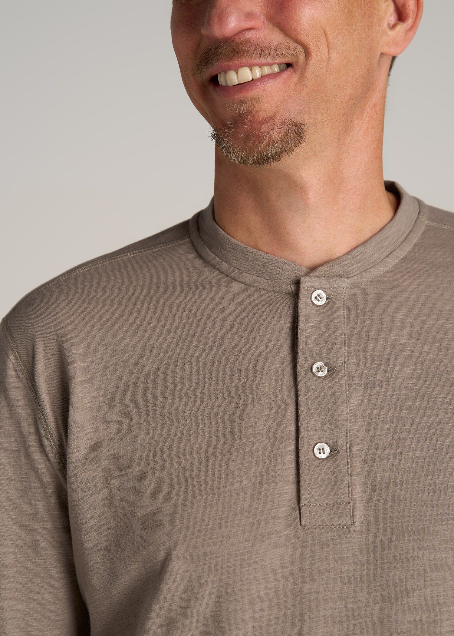 Long Sleeve Slub Henley Shirt for Tall Men in Dark Sand sold by American Tall product image thumbnail 2
