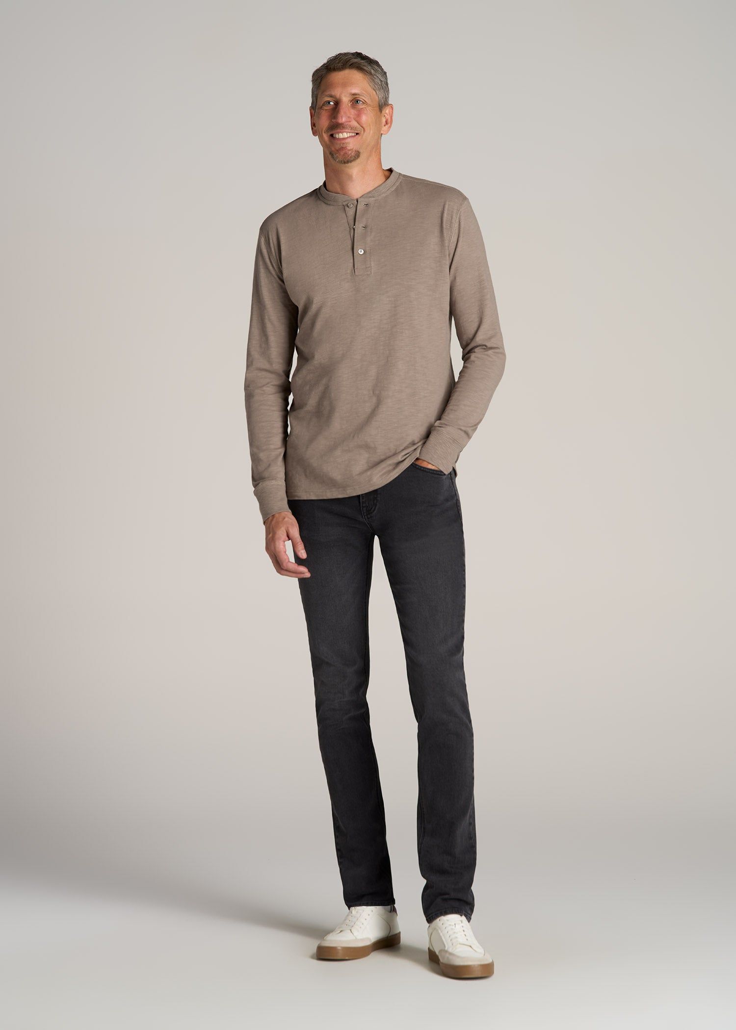 Long Sleeve Slub Henley Shirt for Tall Men in Dark Sand sold by American Tall product image thumbnail 4