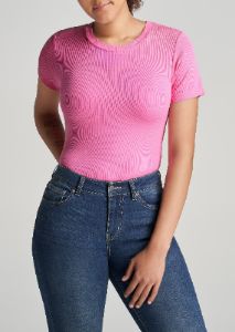 FITTED Ribbed Tee in Bubblegum Pink - Women's Tall T-Shirts sold by American Tall