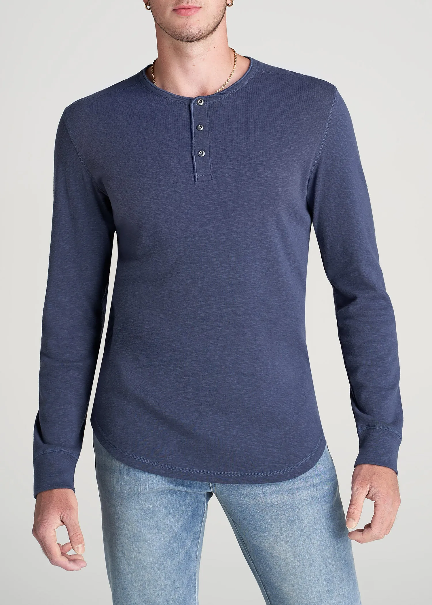 Heavy Slub Henley Shirt for Tall Men in Navy sold by American Tall
