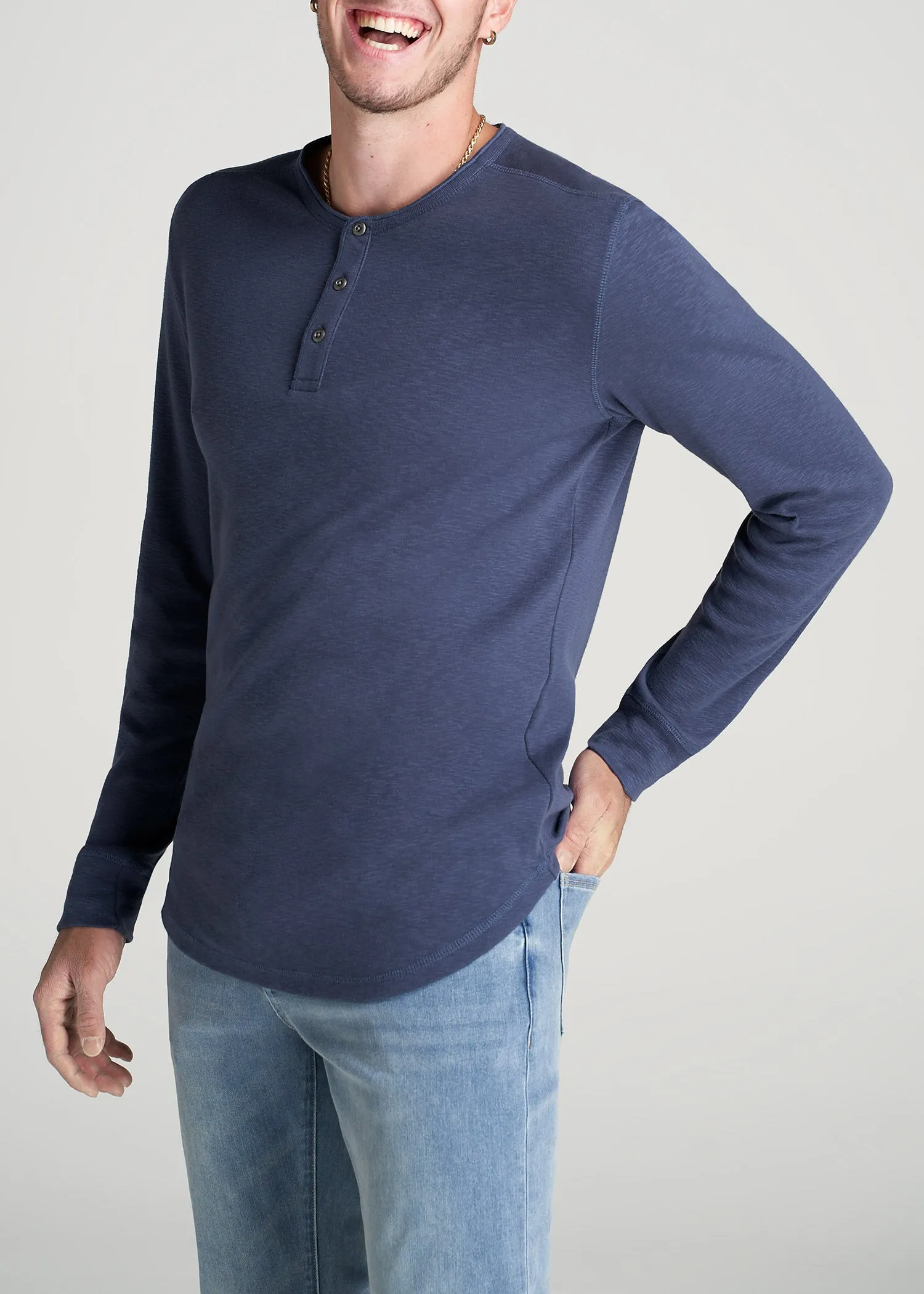 Heavy Slub Henley Shirt for Tall Men in Navy sold by American Tall product image thumbnail 3