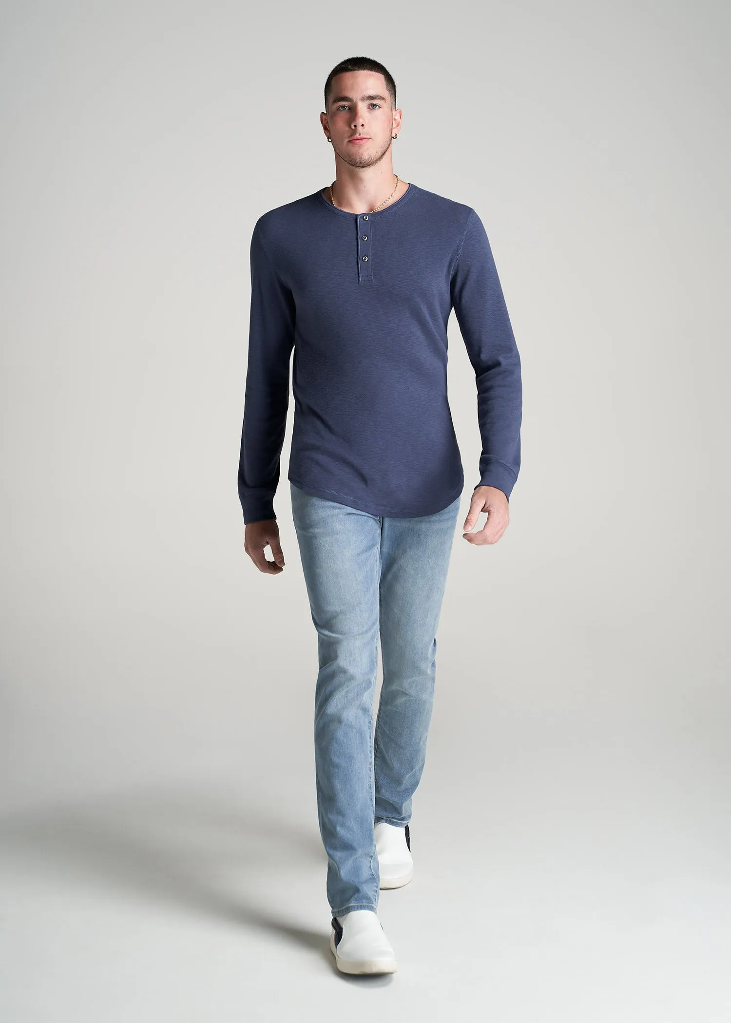 Heavy Slub Henley Shirt for Tall Men in Navy sold by American Tall product image thumbnail 4