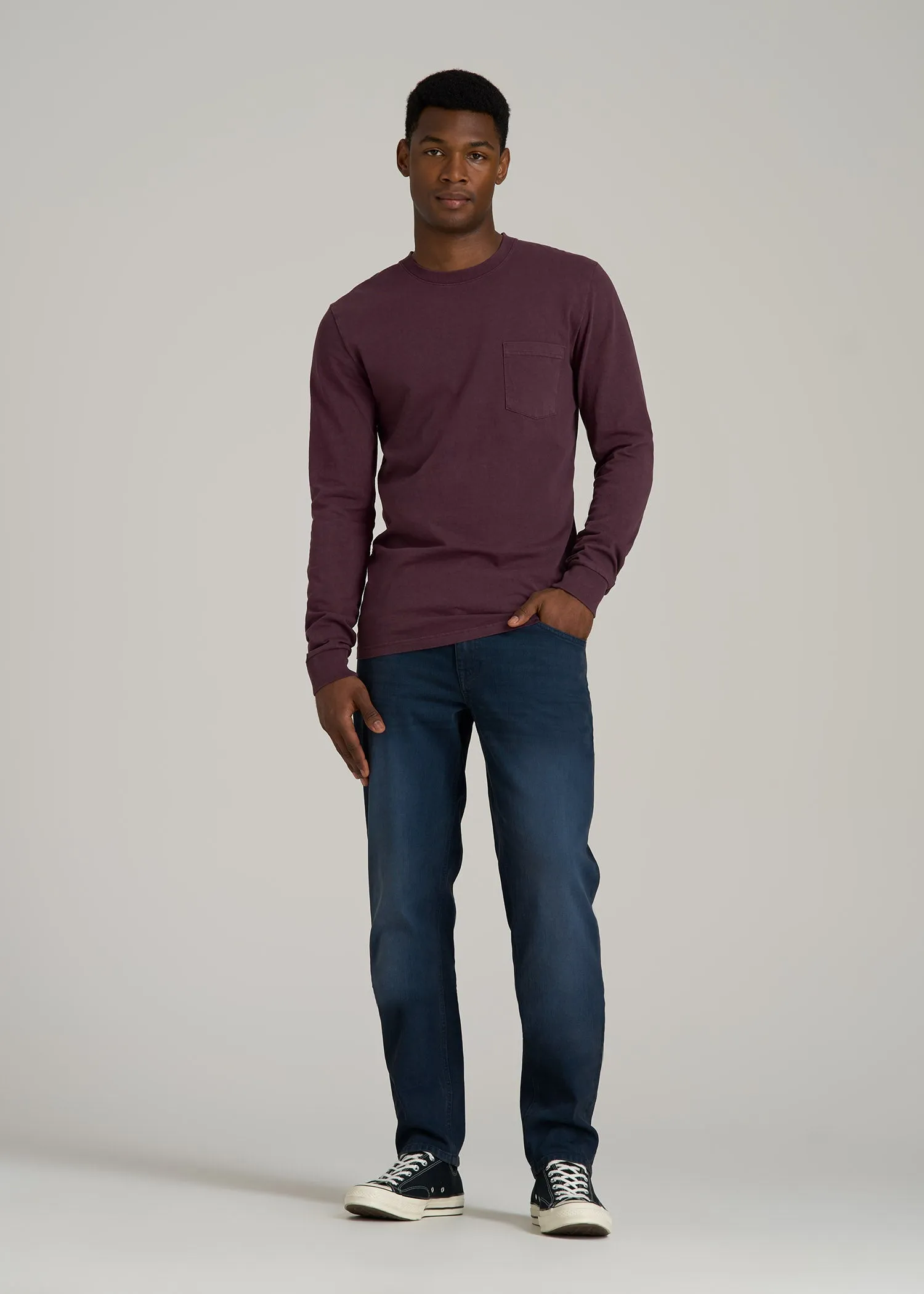 Garment Dyed Long Sleeve Pocket Tall Men's Tee in Deep Purple sold by American Tall product image thumbnail 4