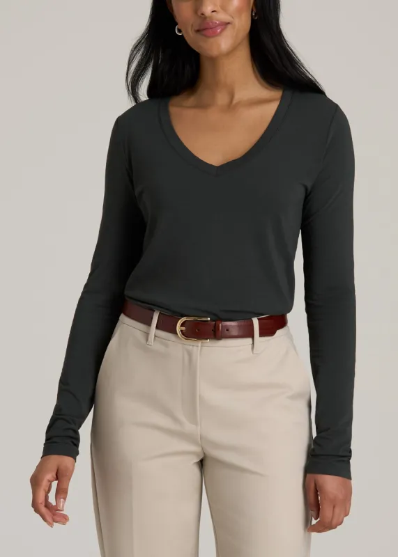 Long Sleeve Scoop V-Neck Tee Shirt for Tall Women in Pine Grove sold by American Tall