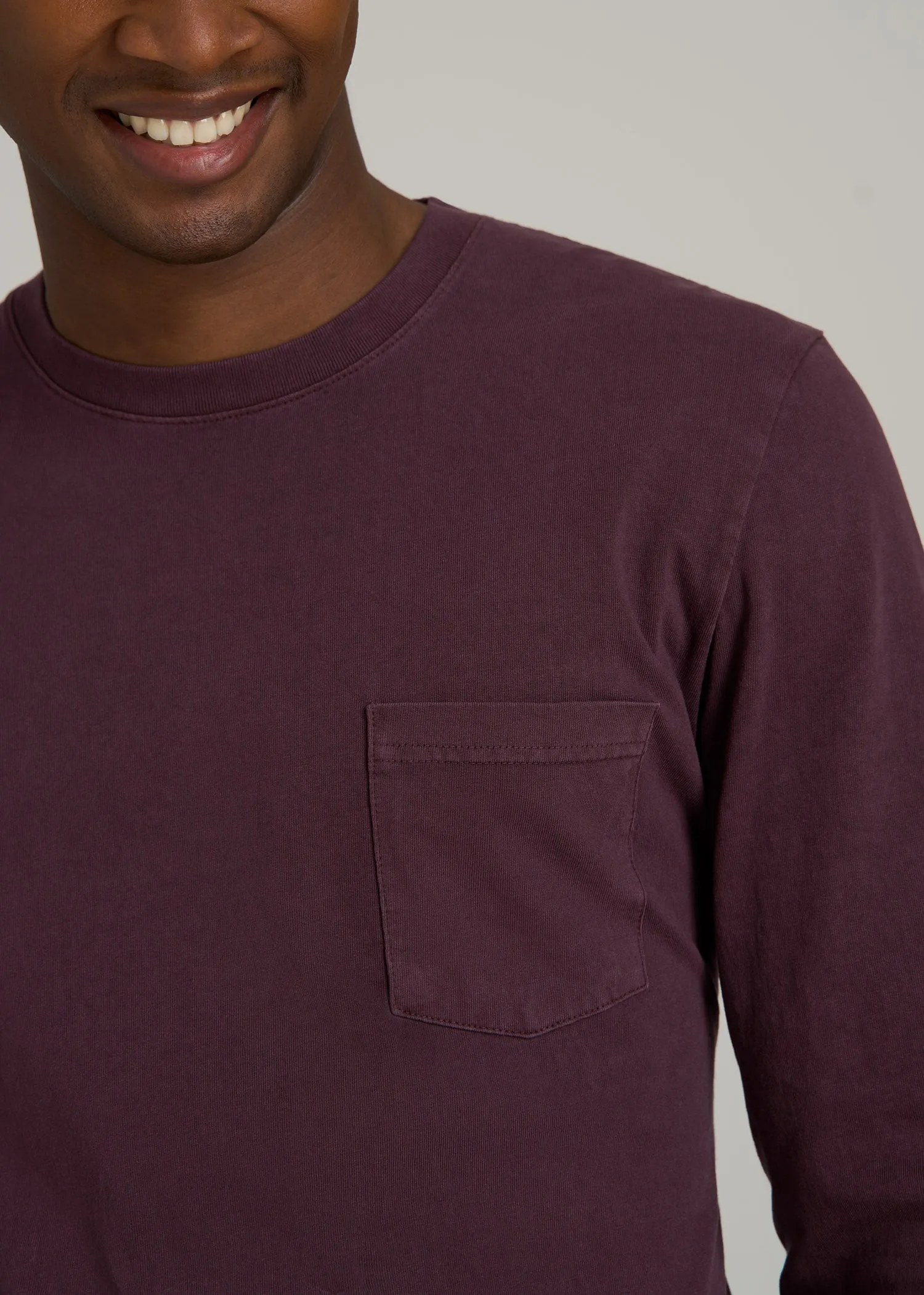 Garment Dyed Long Sleeve Pocket Tall Men's Tee in Deep Purple sold by American Tall product image thumbnail 2
