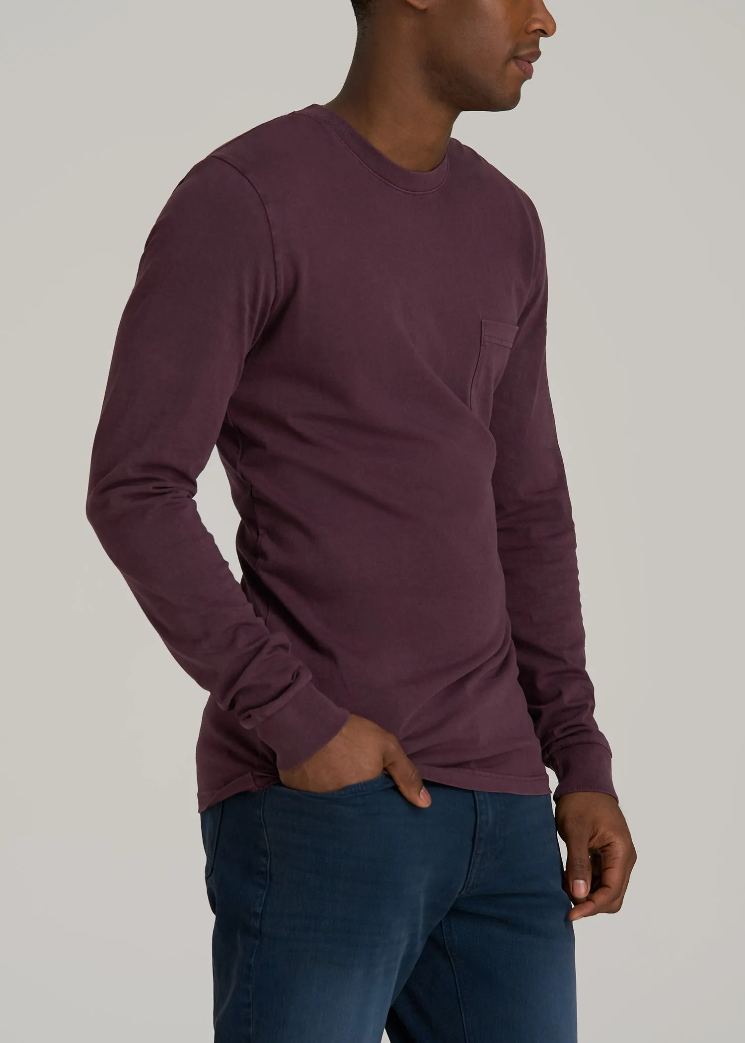 Garment Dyed Long Sleeve Pocket Tall Men's Tee in Deep Purple sold by American Tall product image thumbnail 3