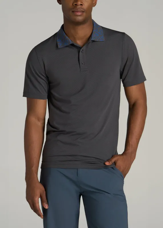 Jacquard Knit Collar Golf Polo Shirt for Tall Men in Steel Grey sold by American Tall