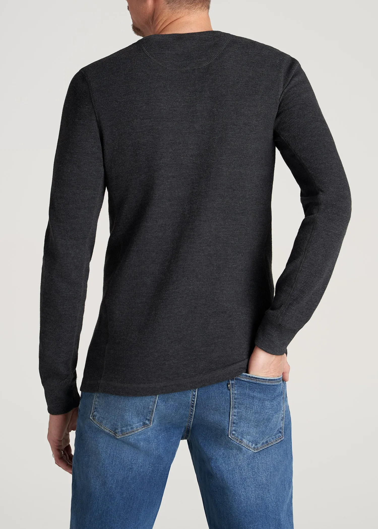 LJ&S Men's Tall Heavy Waffle Henley in Coal Mix sold by American Tall product image thumbnail 5