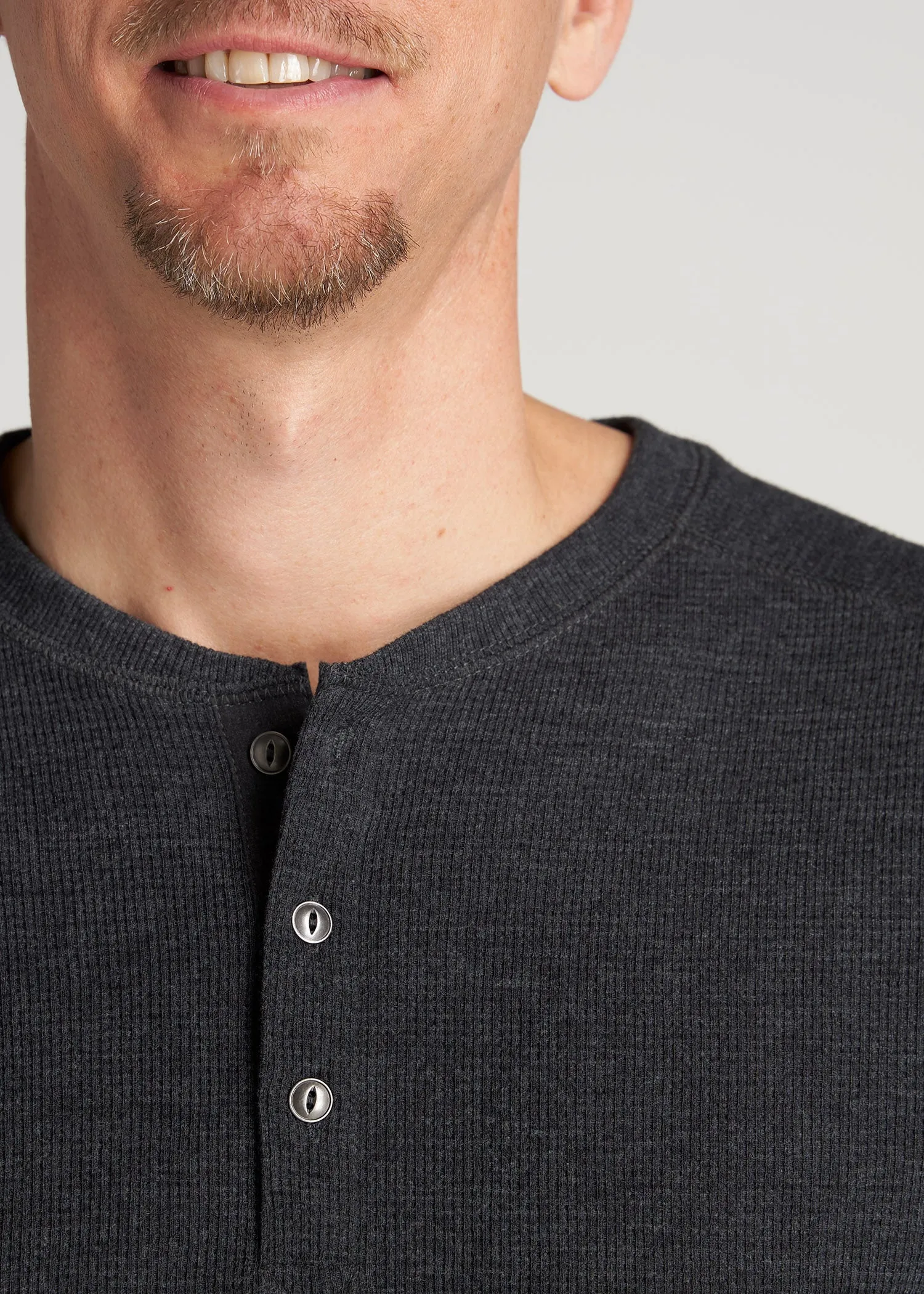 LJ&S Men's Tall Heavy Waffle Henley in Coal Mix sold by American Tall product image thumbnail 2