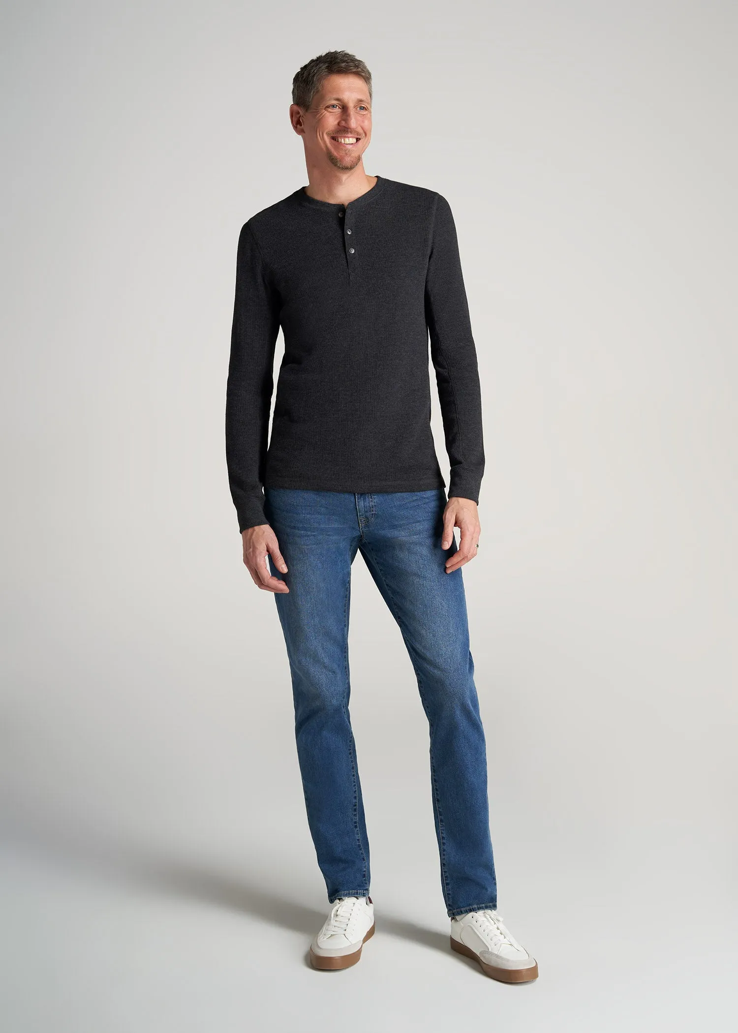 LJ&S Men's Tall Heavy Waffle Henley in Coal Mix sold by American Tall product image thumbnail 4