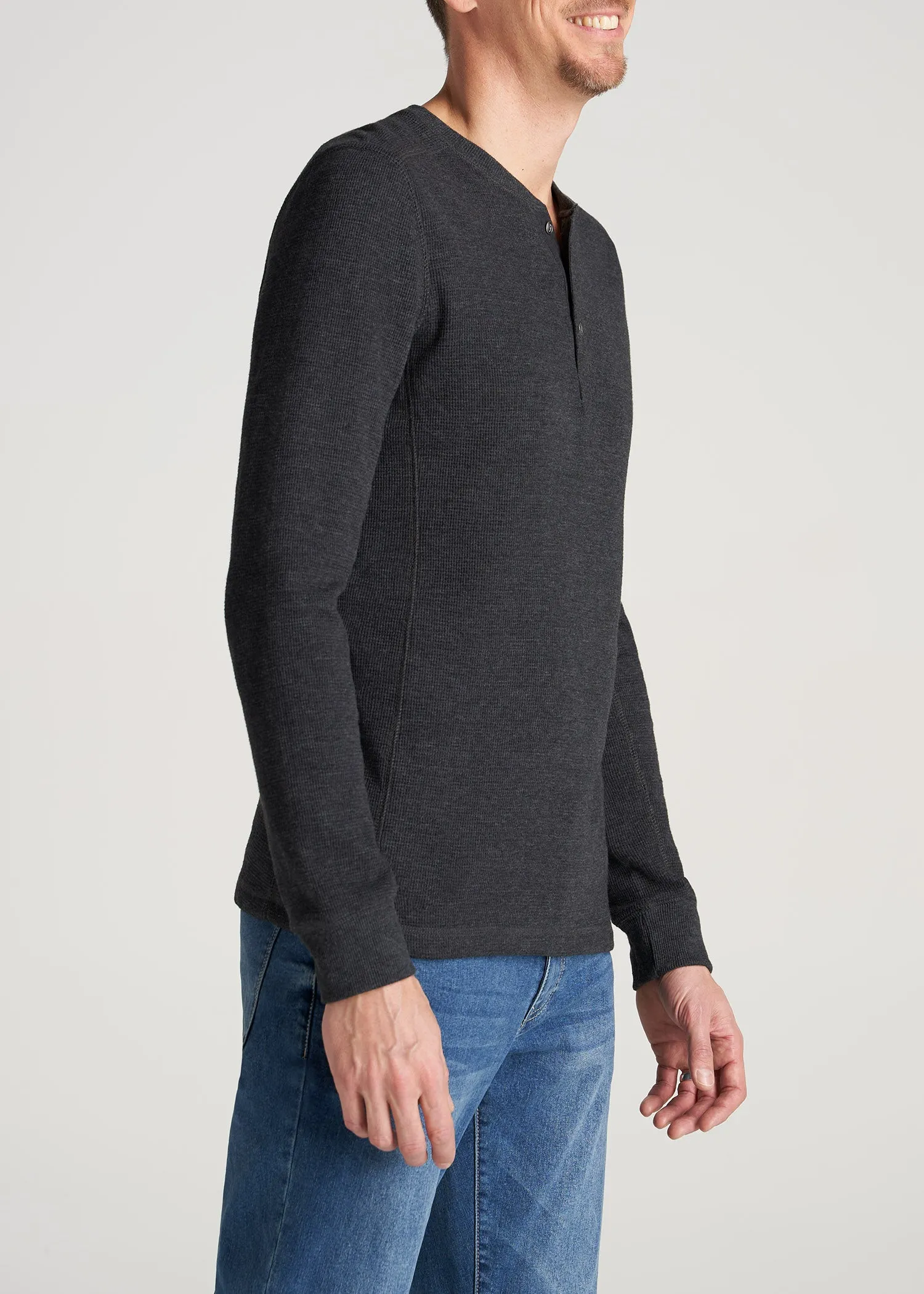 LJ&S Men's Tall Heavy Waffle Henley in Coal Mix sold by American Tall product image thumbnail 3