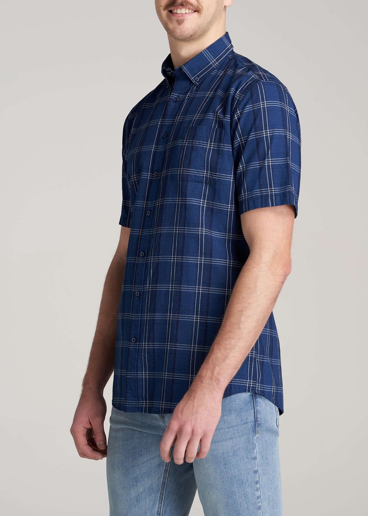 Short Sleeve Shirt for Tall Men in Bold Navy & Indigo Plaid sold by American Tall product image thumbnail 3