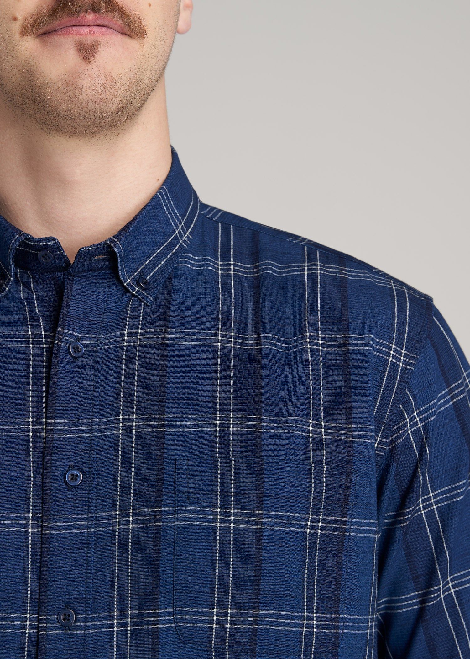 Short Sleeve Shirt for Tall Men in Bold Navy & Indigo Plaid sold by American Tall product image thumbnail 2