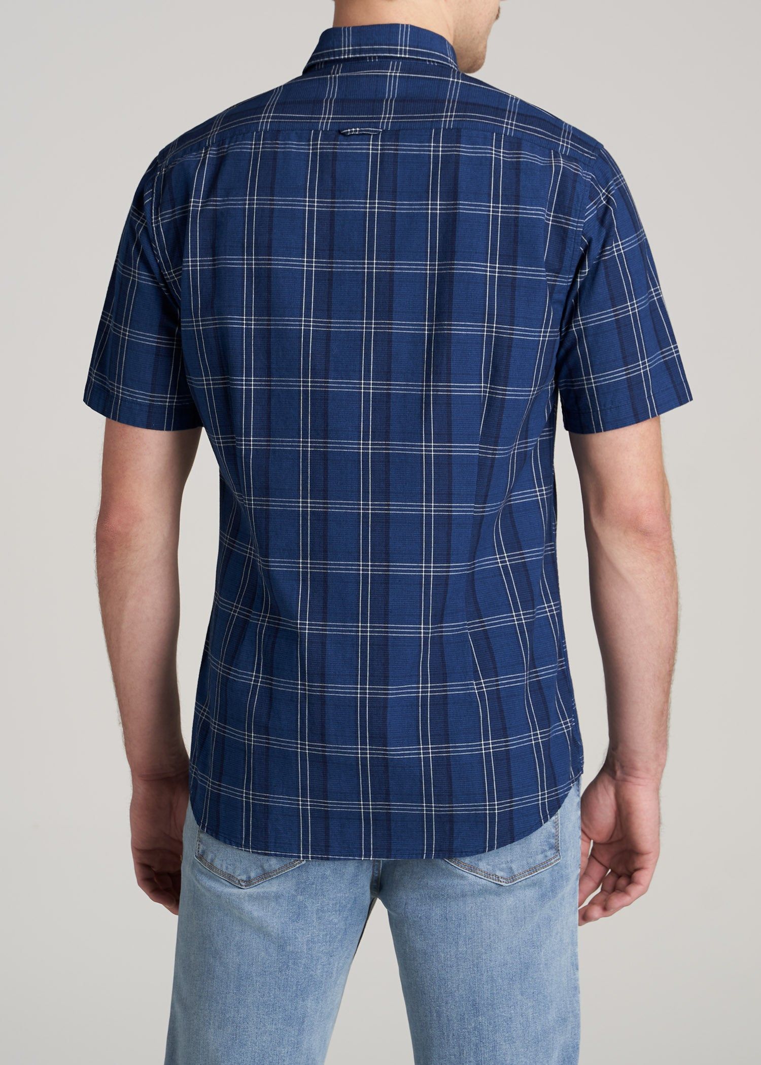 Short Sleeve Shirt for Tall Men in Bold Navy & Indigo Plaid sold by American Tall product image thumbnail 5