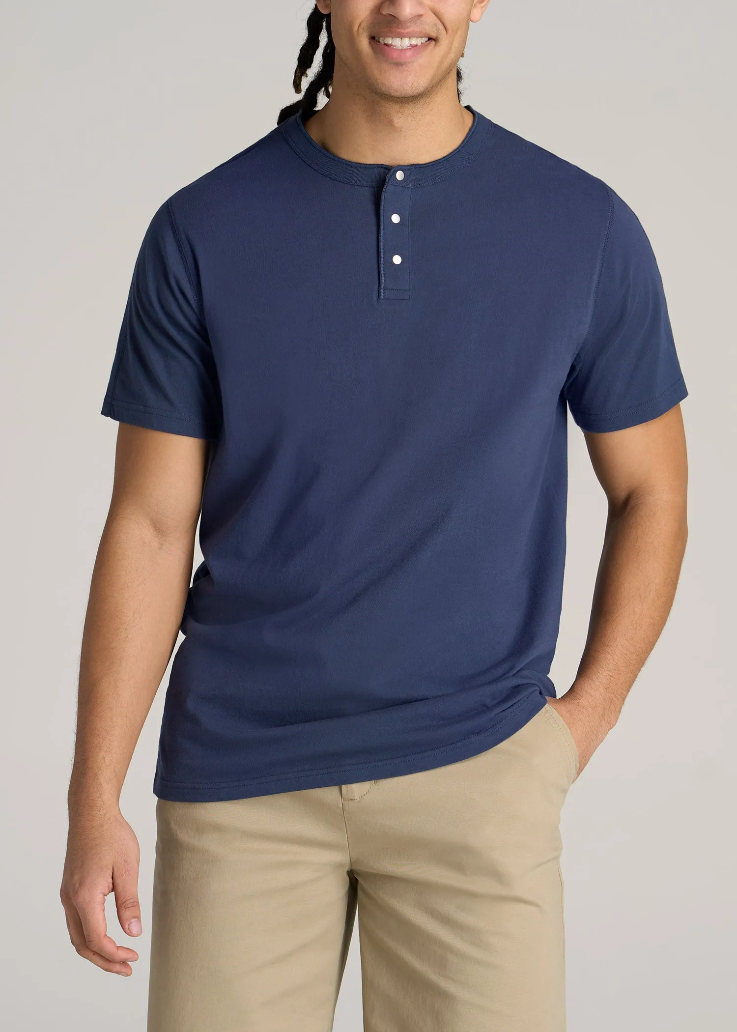 LJ&S REGULAR-FIT Jersey Henley Tee for Tall Men in Vintage Midnight Navy sold by American Tall