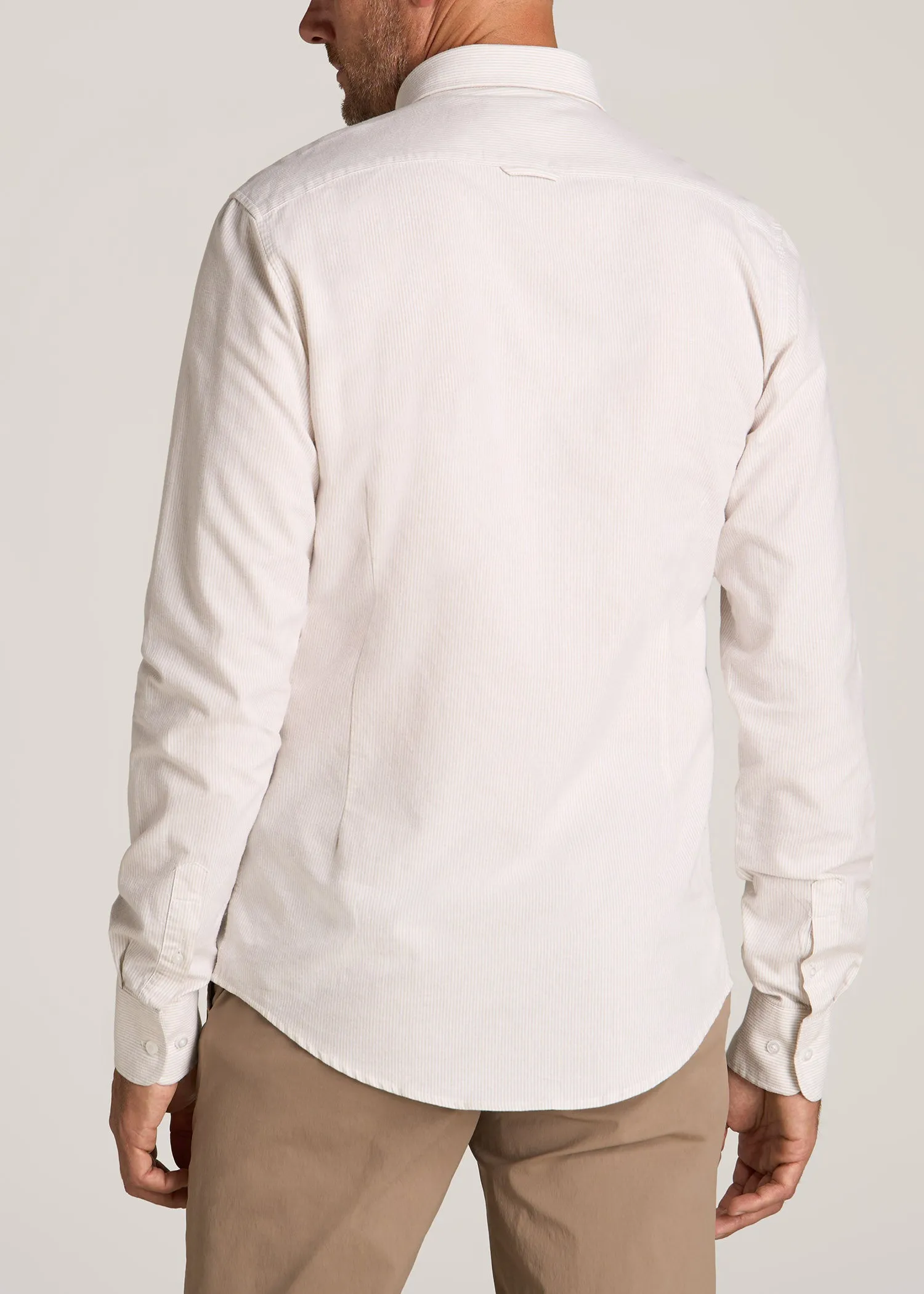 Washed Oxford Shirt for Tall Men in Taupe Mini-stripe sold by American Tall product image thumbnail 4