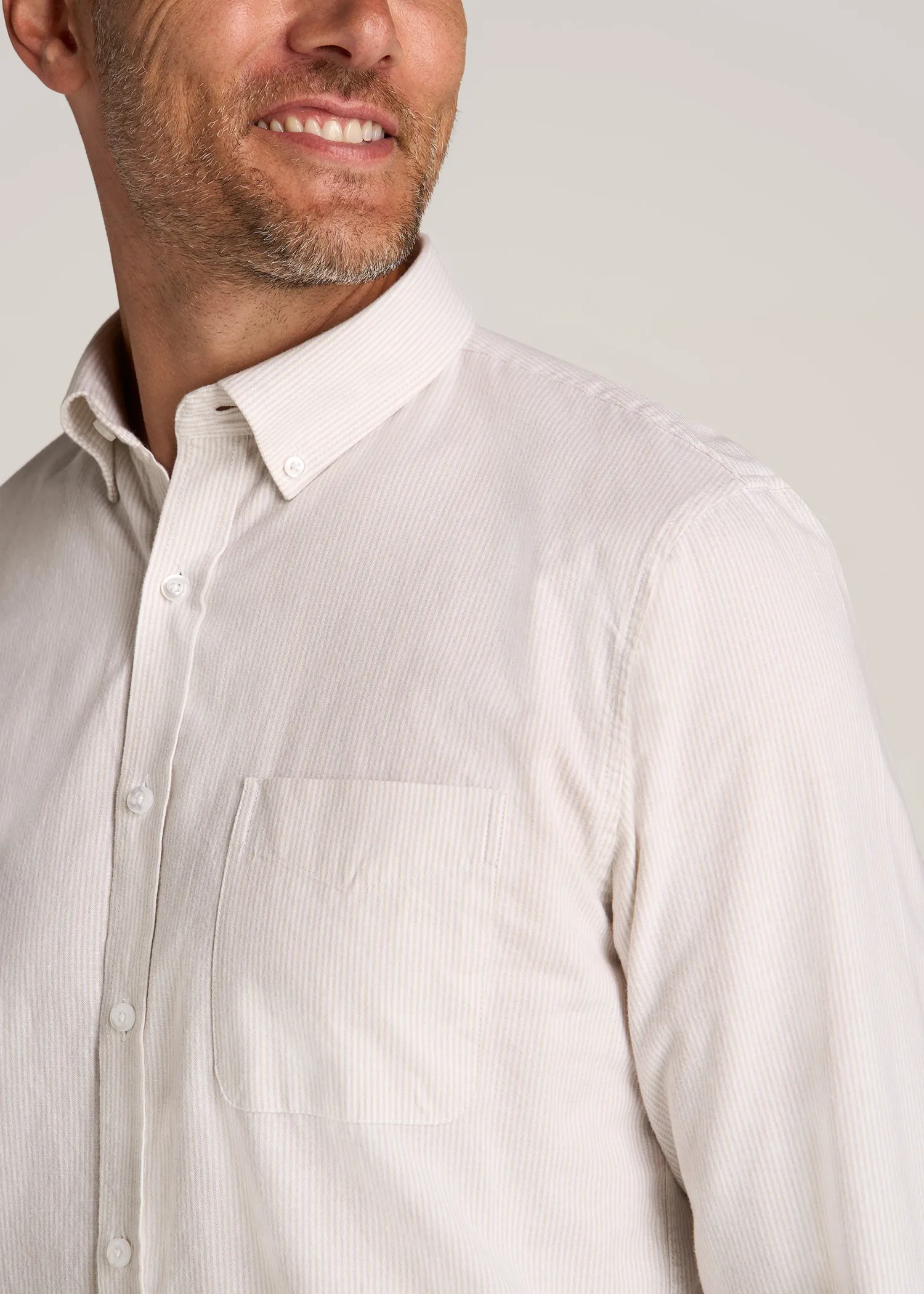 Washed Oxford Shirt for Tall Men in Taupe Mini-stripe sold by American Tall product image thumbnail 2