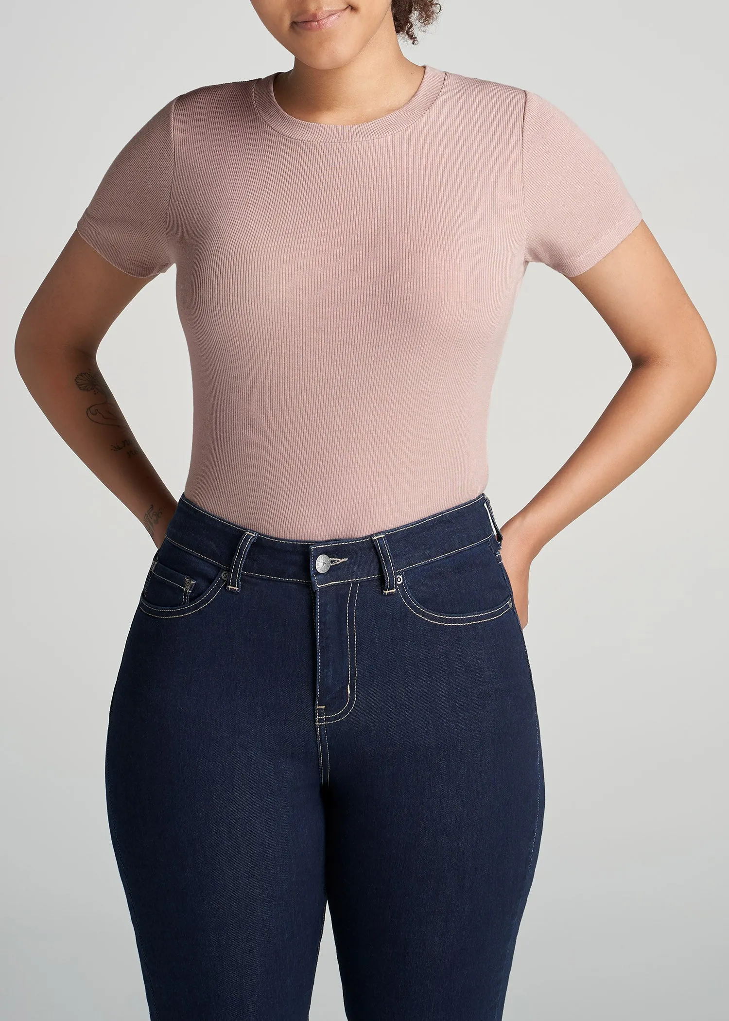 FITTED Ribbed Tee in Ballerina Pink - Women's Tall T-Shirts sold by American Tall
