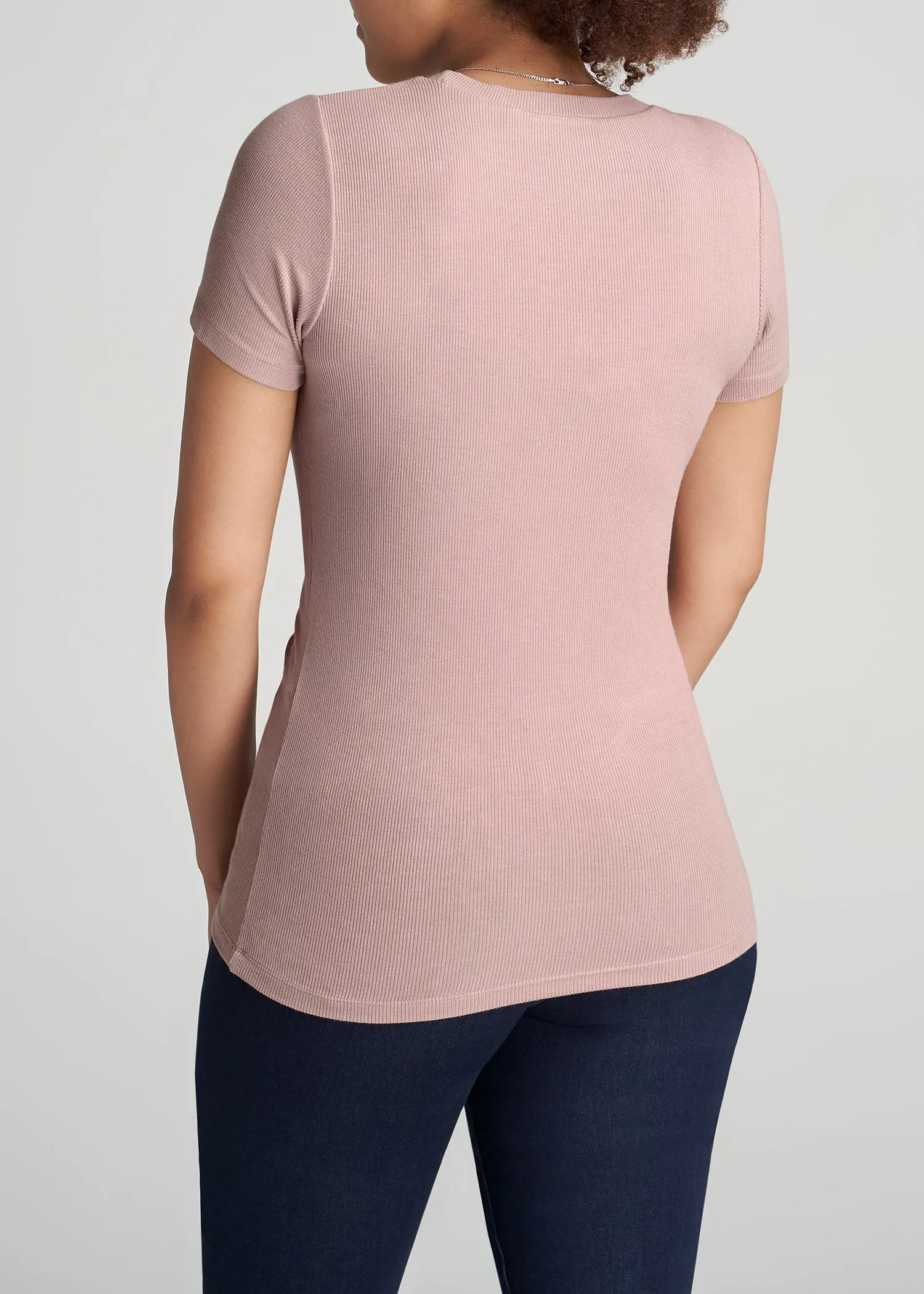 FITTED Ribbed Tee in Ballerina Pink - Women's Tall T-Shirts sold by American Tall product image thumbnail 5