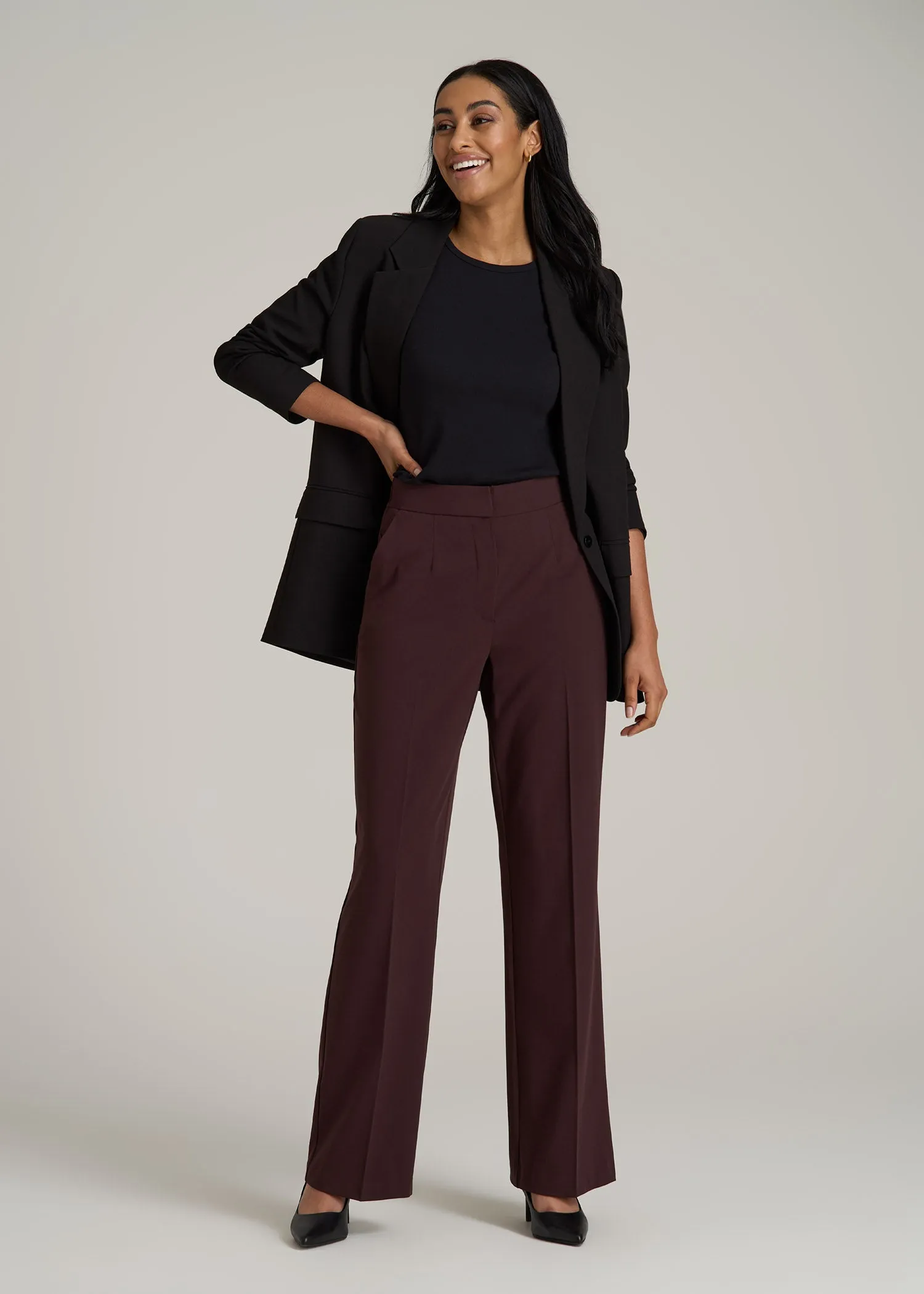 Flat Front Wide Leg Dress Pants for Tall Women in Oxblood sold by American Tall product image thumbnail 4