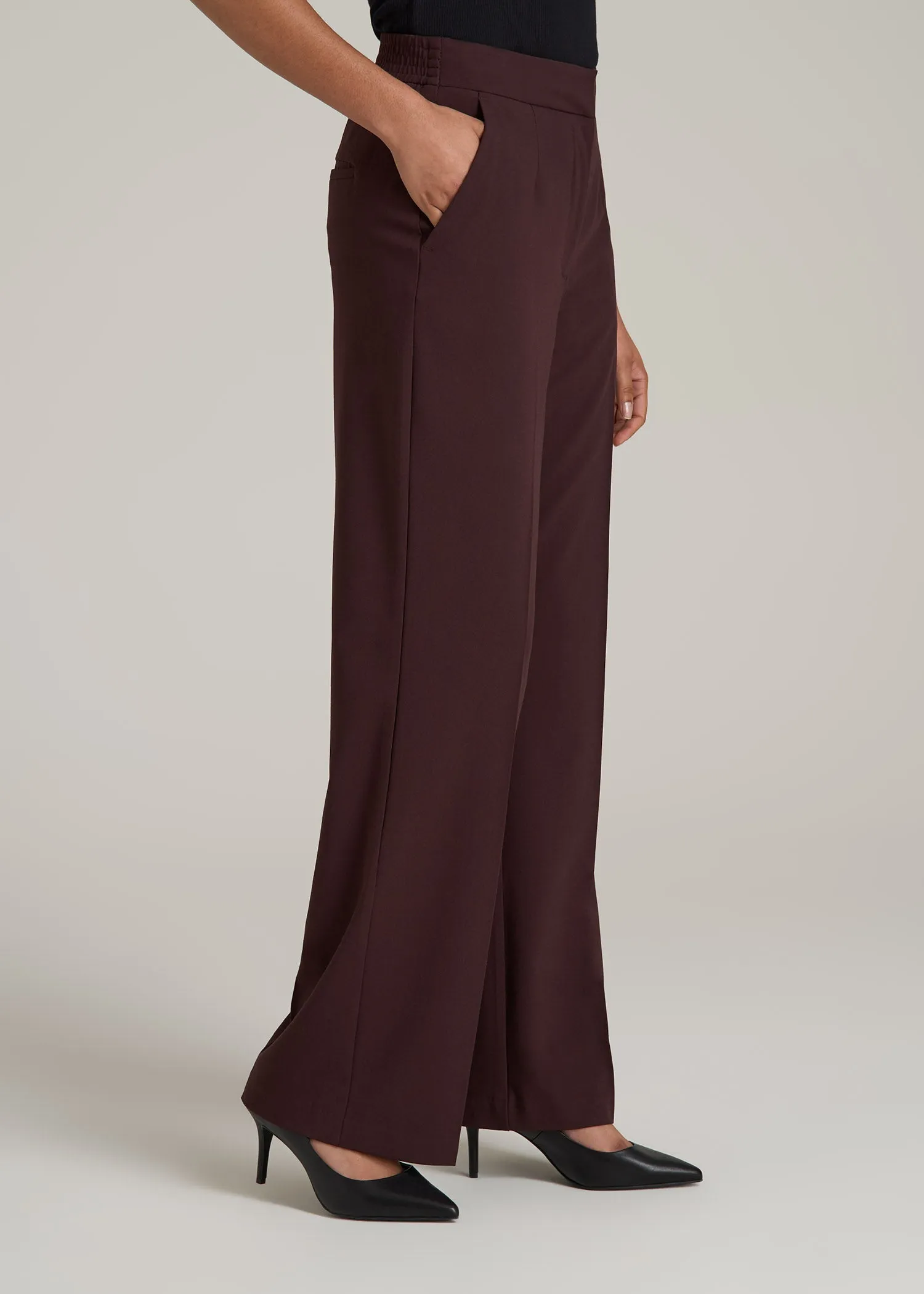 Flat Front Wide Leg Dress Pants for Tall Women in Oxblood sold by American Tall product image thumbnail 3