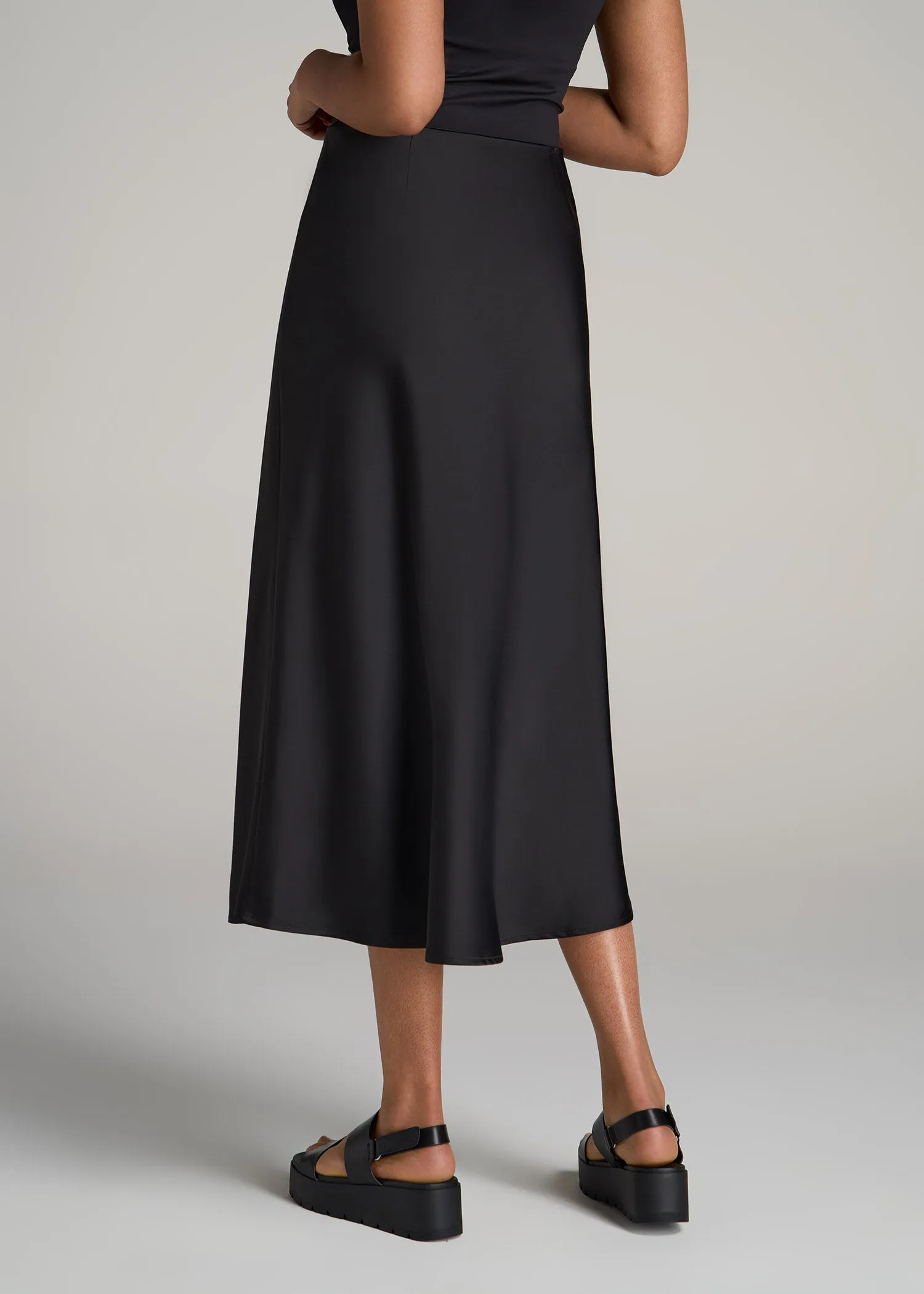 Pull-On Satin Midi Skirt for Tall Women in Black sold by American Tall product image thumbnail 5