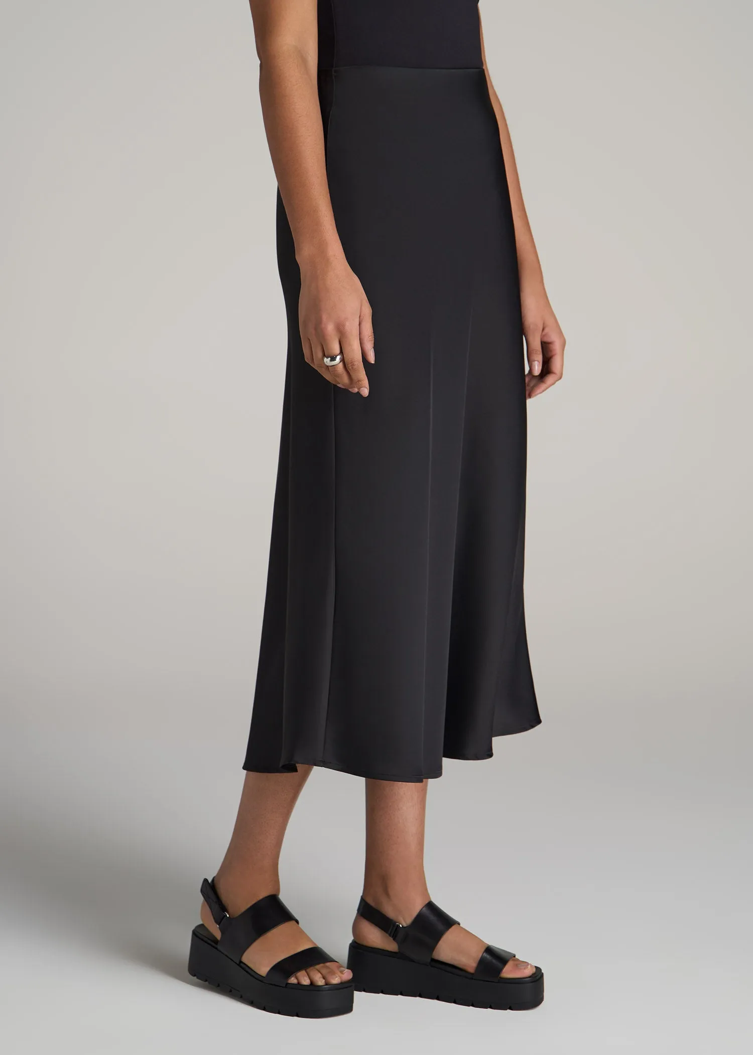 Pull-On Satin Midi Skirt for Tall Women in Black sold by American Tall product image thumbnail 3