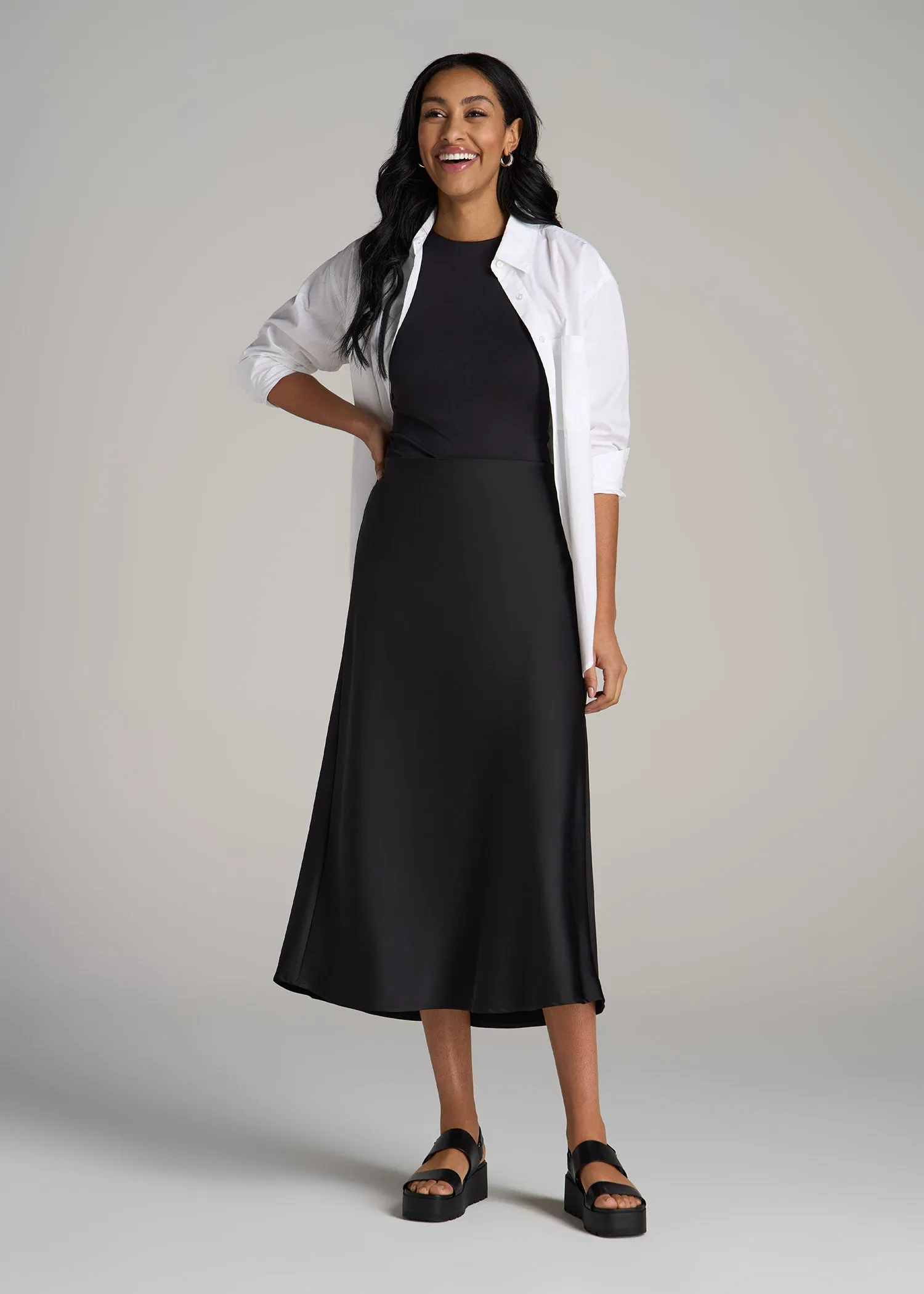 Pull-On Satin Midi Skirt for Tall Women in Black sold by American Tall product image thumbnail 4