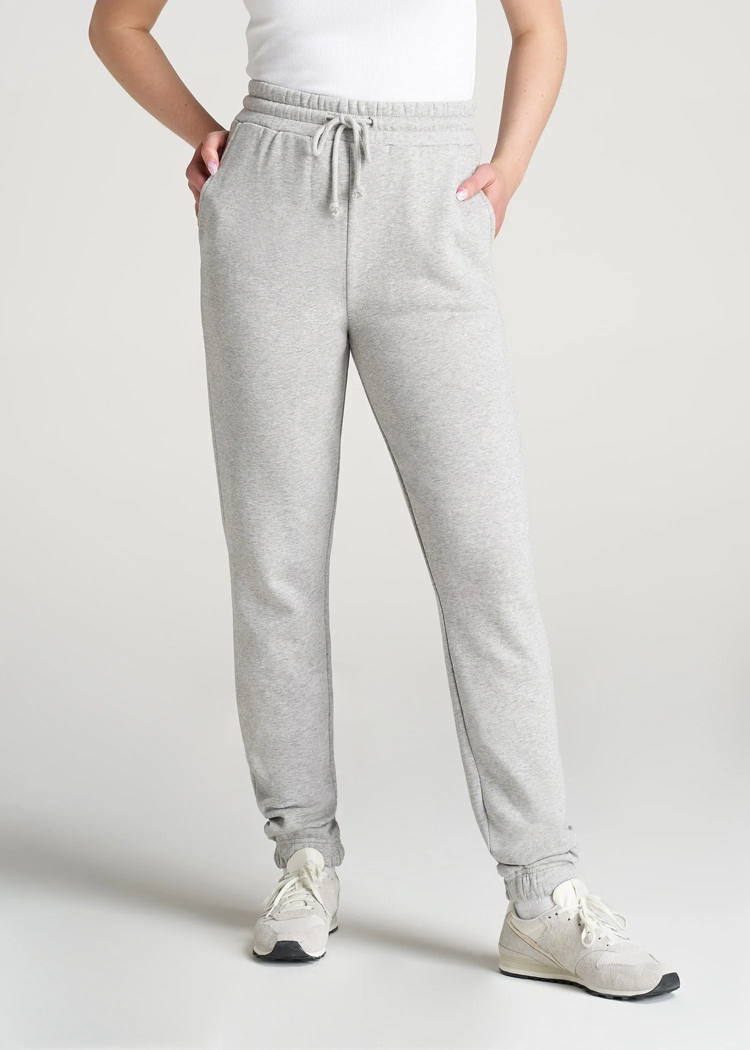 Wearever Fleece Slim Fit High-Waisted Garment Dye Sweatpants for Tall Women in Grey Mix sold by American Tall