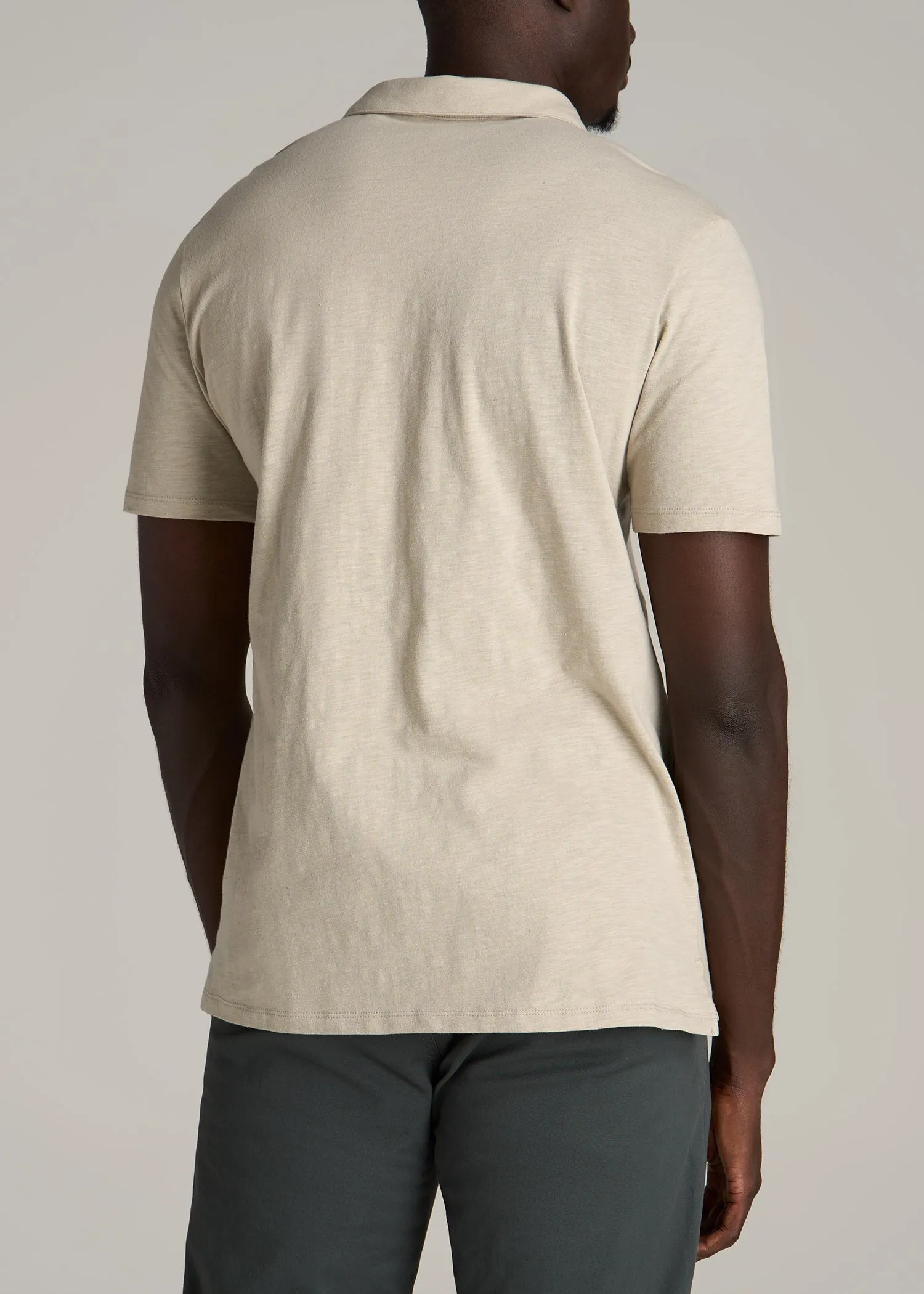 Slub Self Collar Tall Polo Shirt in Stone sold by American Tall product image thumbnail 5