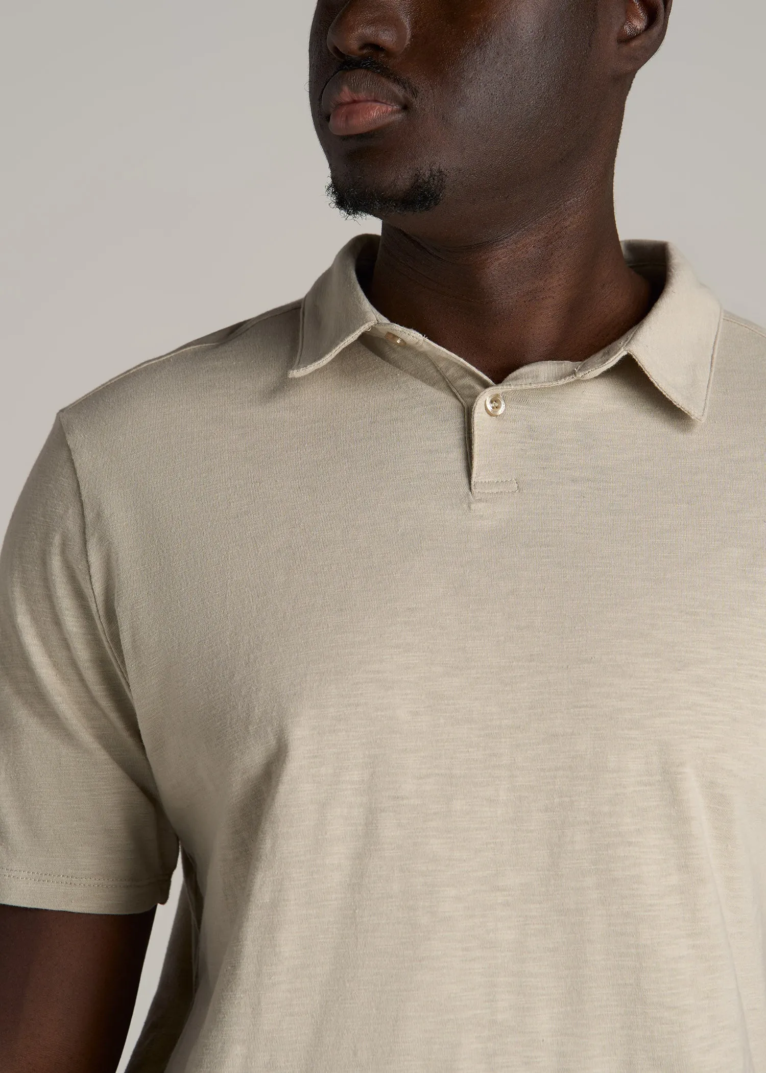 Slub Self Collar Tall Polo Shirt in Stone sold by American Tall product image thumbnail 2