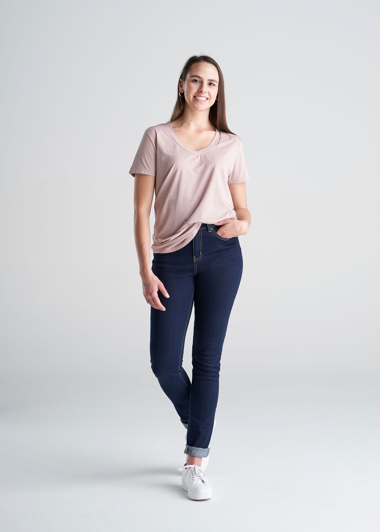 Women's Tall Scoop V-Neck Tee in Ballerina Pink sold by American Tall product image thumbnail 5
