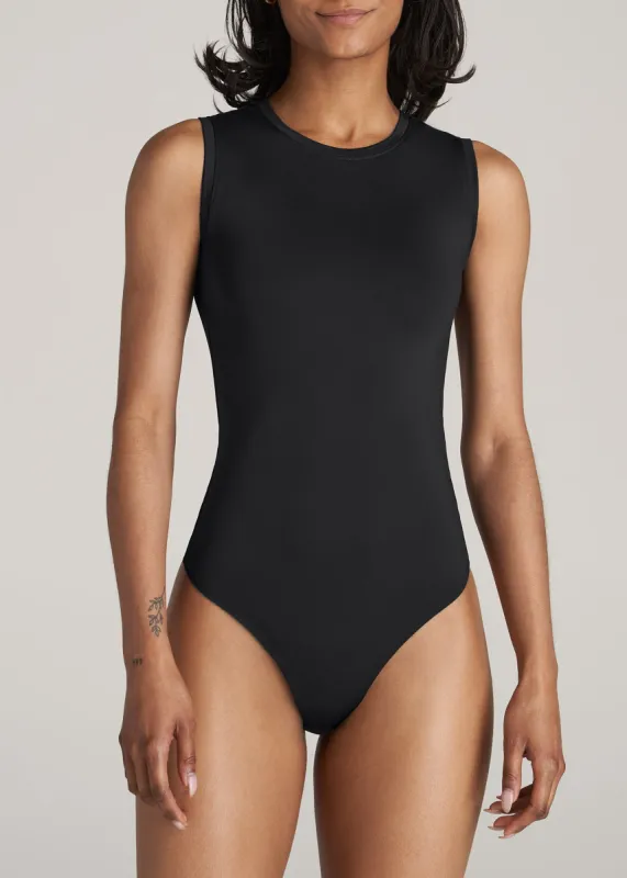 Sleeveless Crewneck Bodysuit for Tall Women in Black sold by American Tall