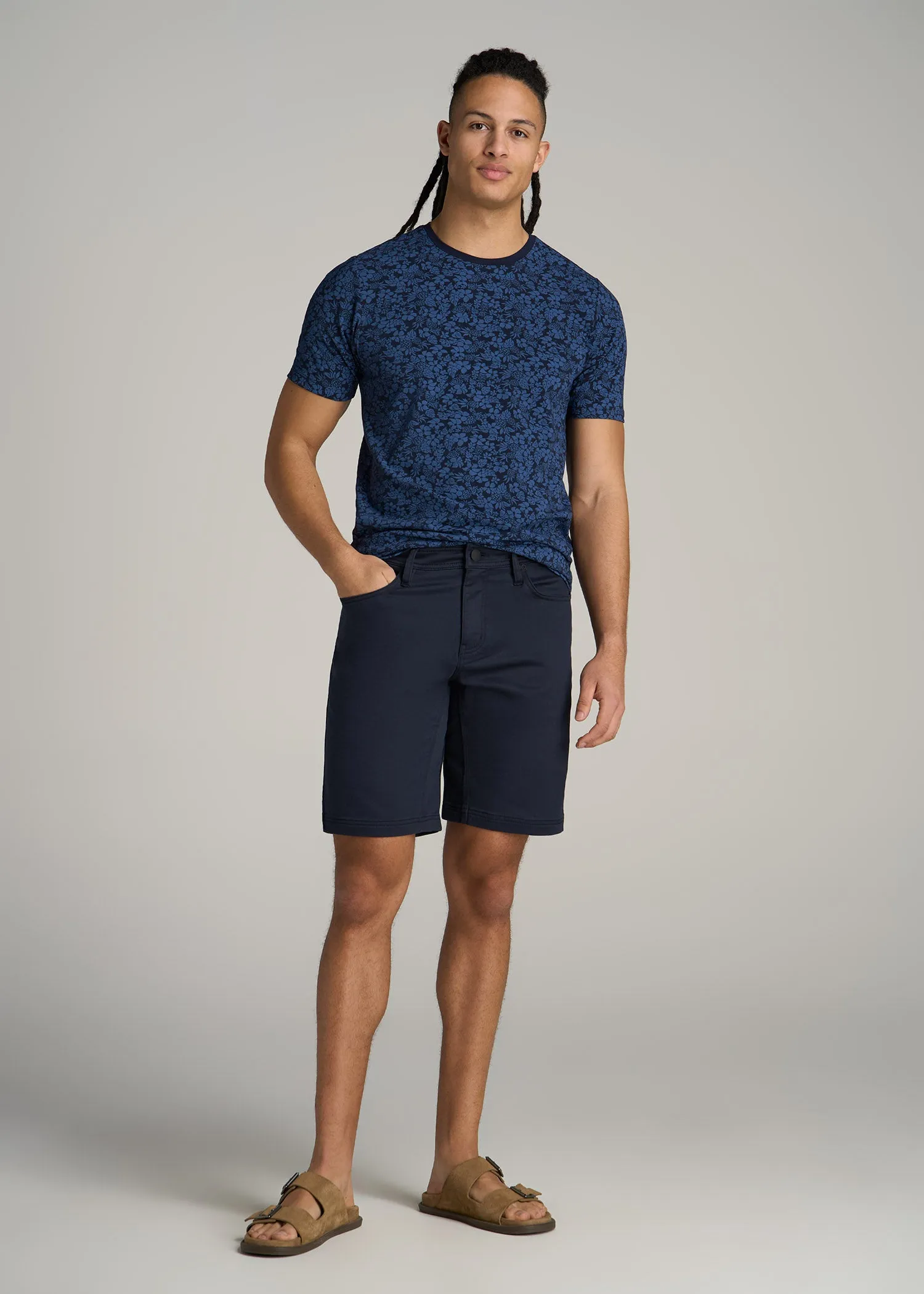 Stretch Pima Cotton Printed Tee for Tall Men in Blue Hibiscus sold by American Tall product image thumbnail 4