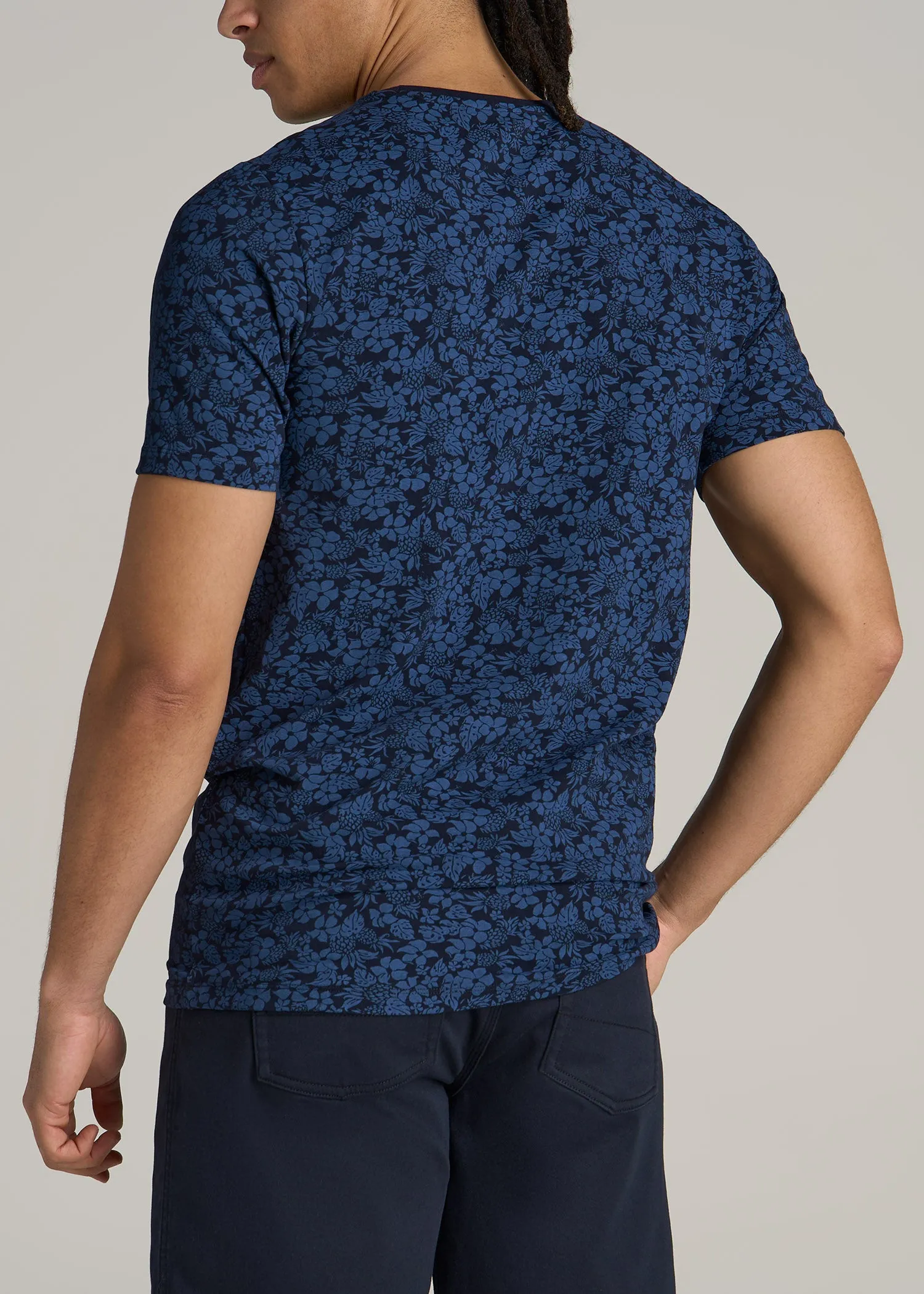 Stretch Pima Cotton Printed Tee for Tall Men in Blue Hibiscus sold by American Tall product image thumbnail 5