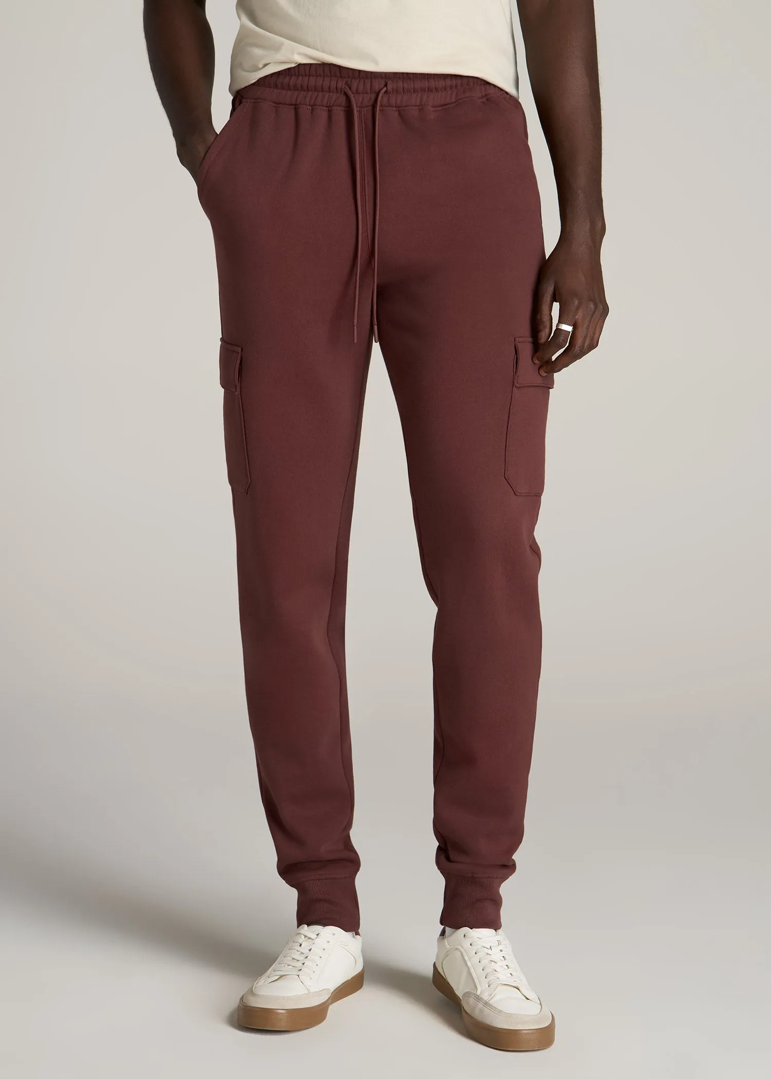 Wearever Fleece Cargo Jogger For Tall Men in Cherry Brown sold by American Tall