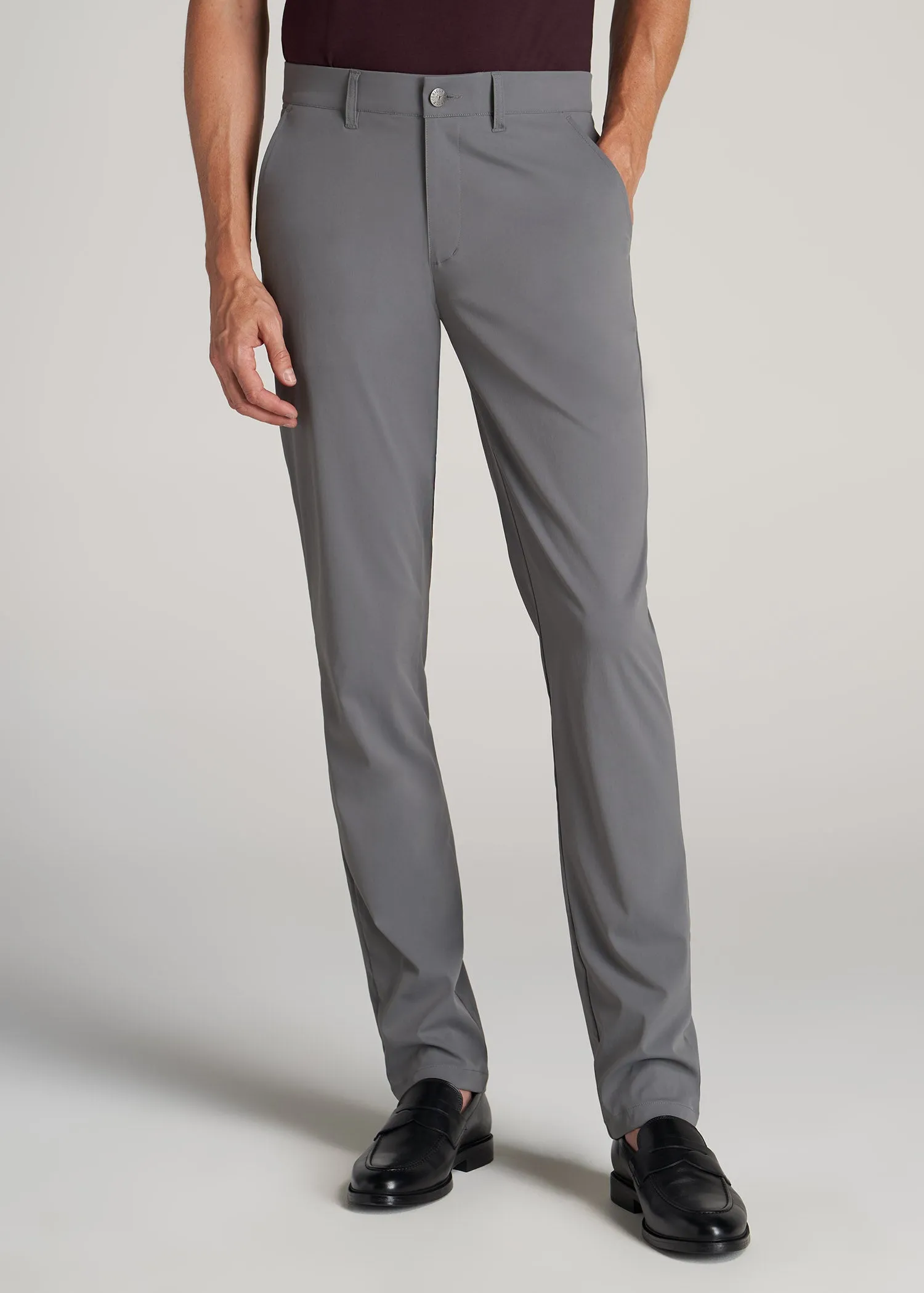 TAPERED FIT Traveler Chino Pants for Tall Men in Charcoal sold by American Tall