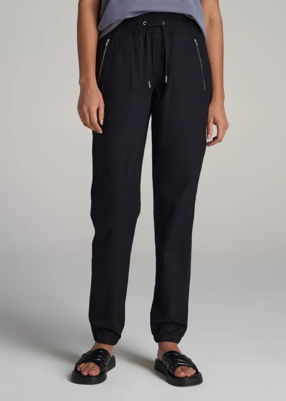 Pull-On Linen Joggers for Tall Women in Black sold by American Tall