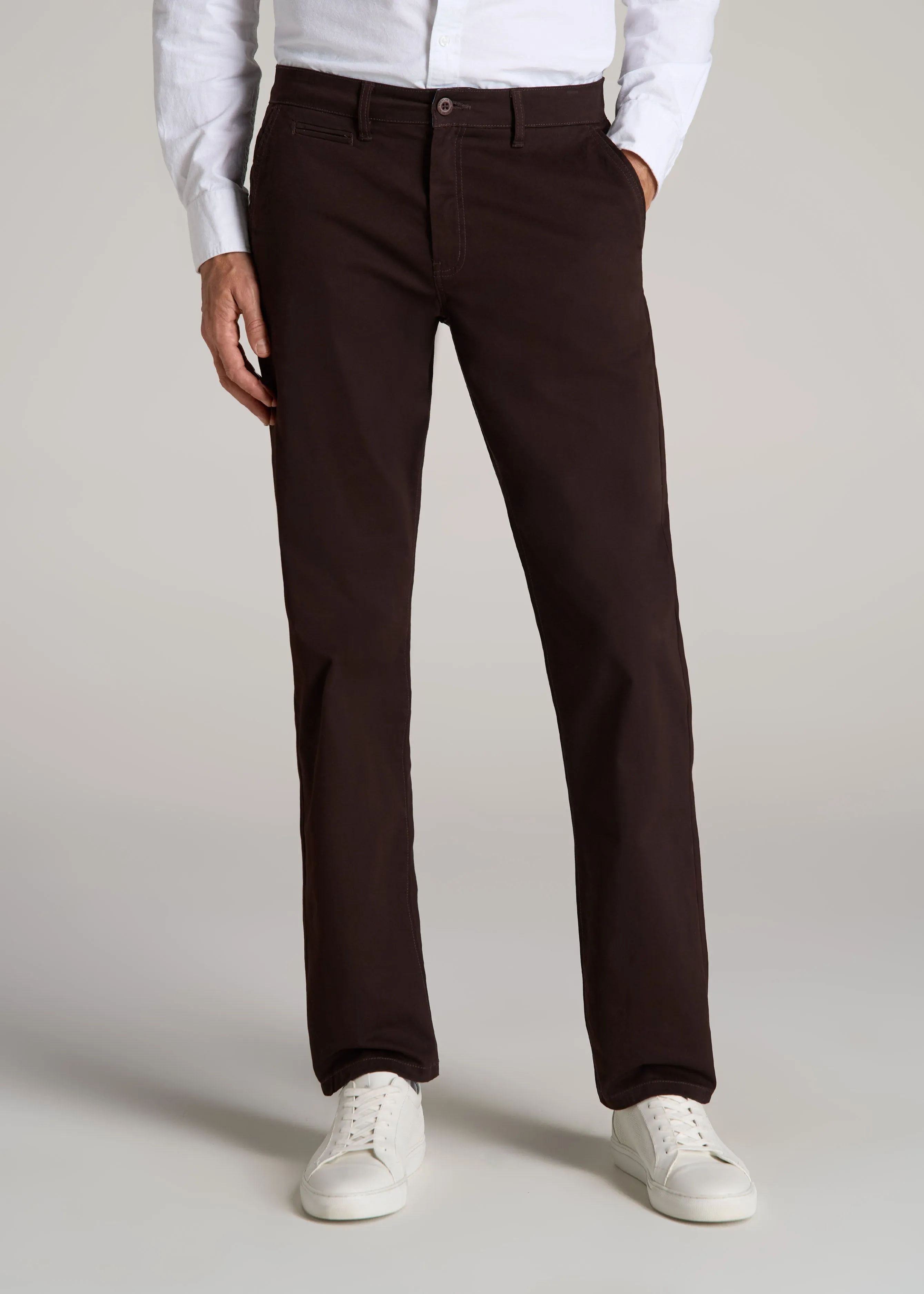 J1 STRAIGHT Leg Chinos for Tall Men in Chocolate sold by American Tall