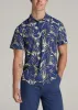 Coastal Perforated Tall Men's Polo Shirt in Twilight Blue Palms sold by American Tall