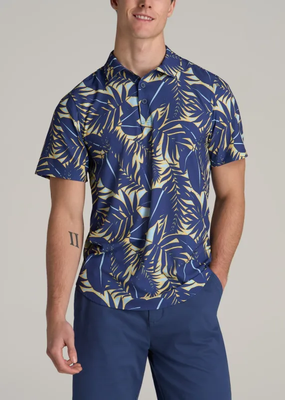 Coastal Perforated Tall Men's Polo Shirt in Twilight Blue Palms sold by American Tall