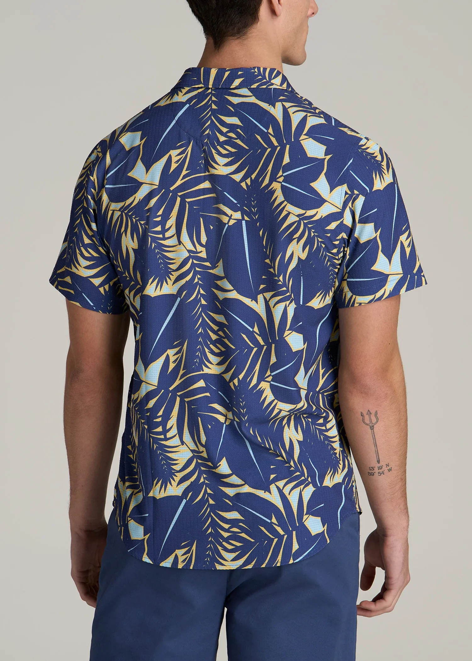 Coastal Perforated Polo Shirt for Tall Men in Twilight Blue Palms sold by American Tall product image thumbnail 5