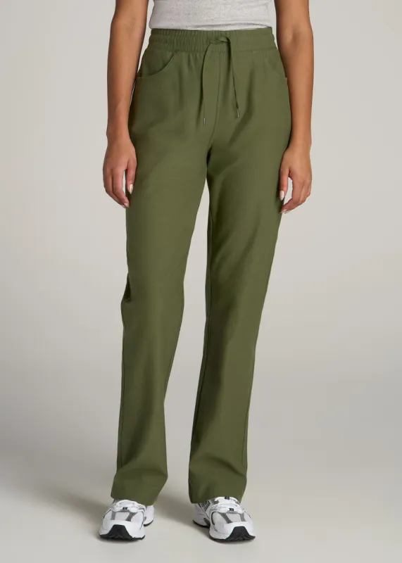 Pull-On Straight Leg Knit Pants for Tall Women in Bright Olive sold by American Tall